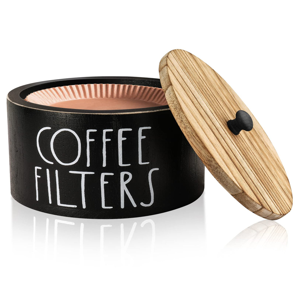 MINCORD portafiltros de madera, vista frontal, ideal para organizar filtros y decoración rústica