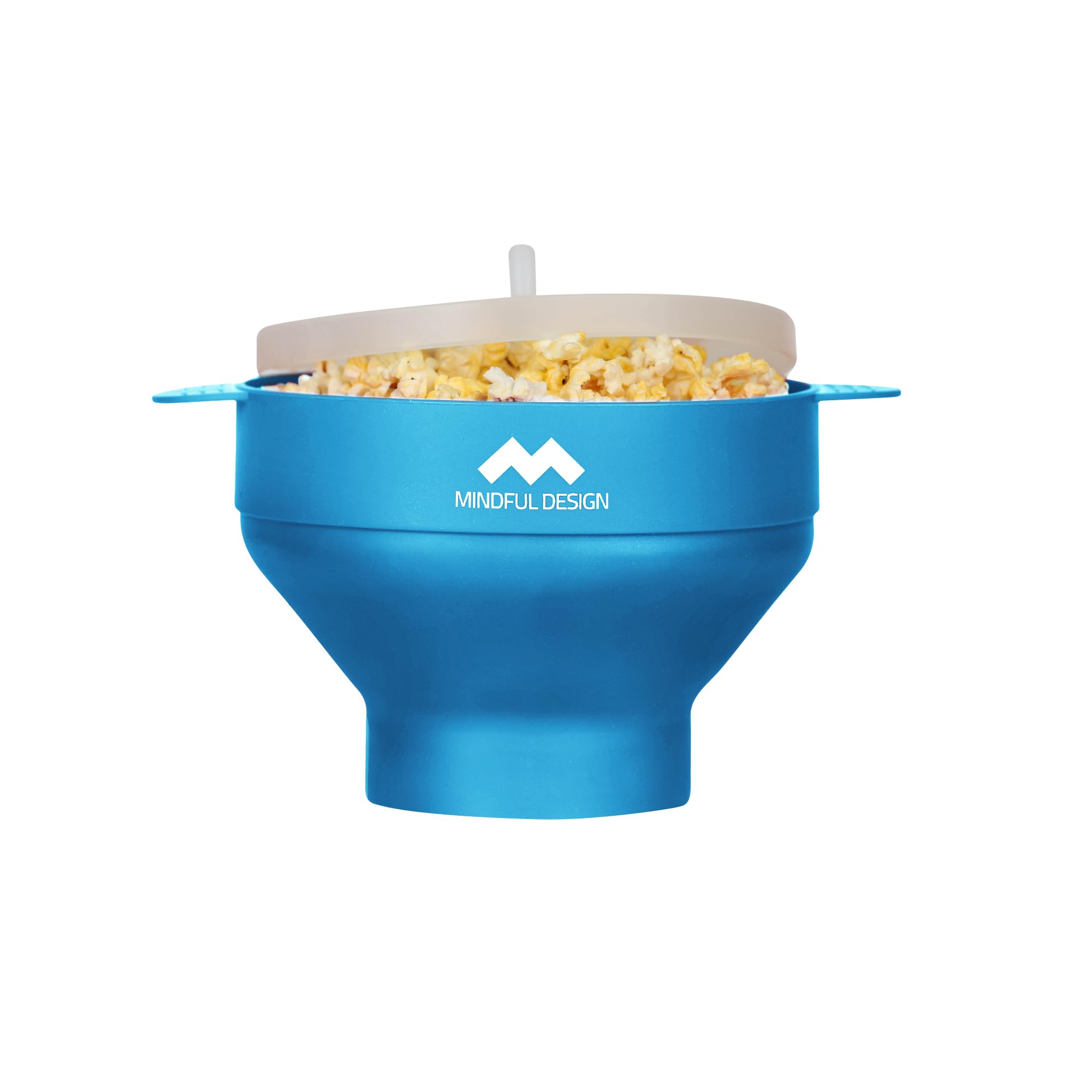 Mindful Design: tazón de silicona azul claro para palomitas en microondas, seguro y fácil de usar.