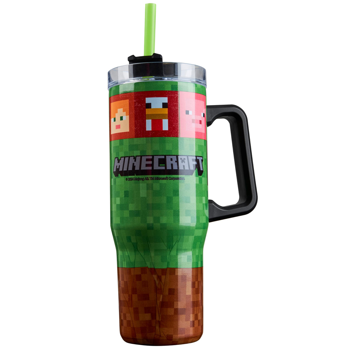 Minecraft botellón aislado con manija ergonómica para hidratar en clase o juego.