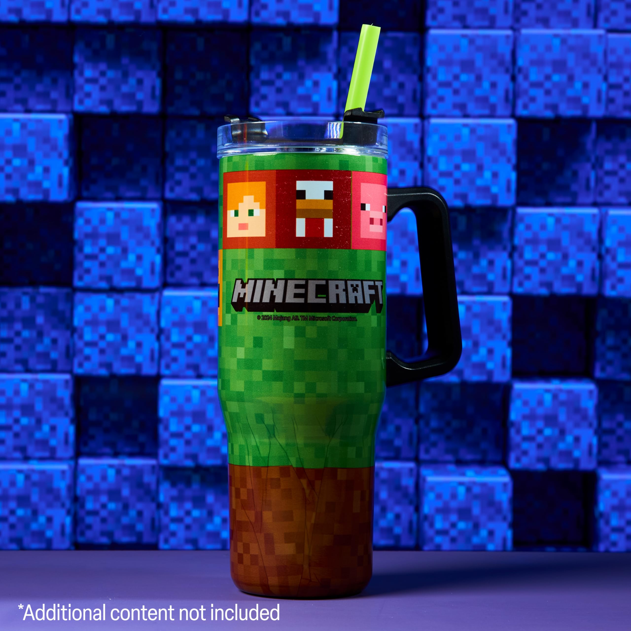 Minecraft tapa con pajita estable para beber sin derrames en viaje.
