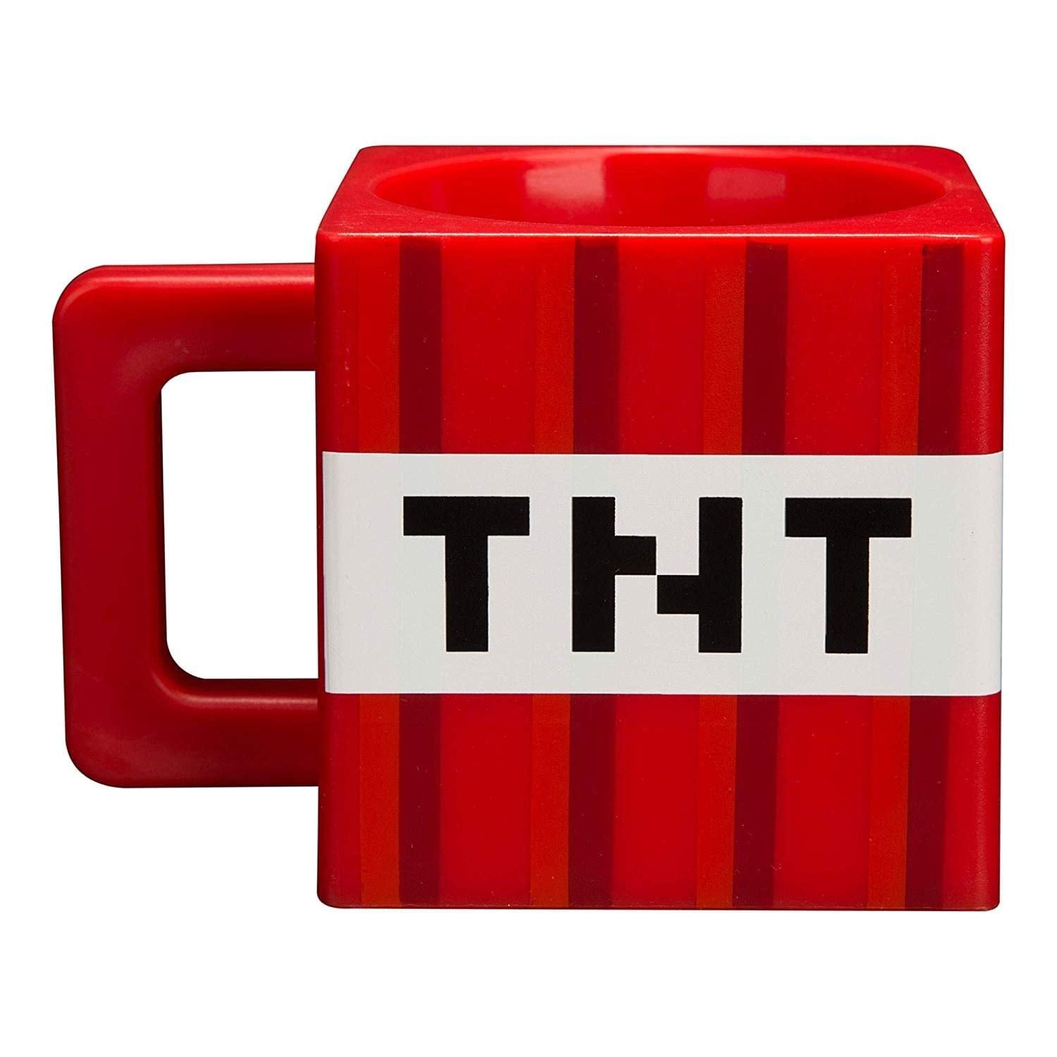 Taza Minecraft bloque TNT multicolor con detalle, ideal como regalo para fans.