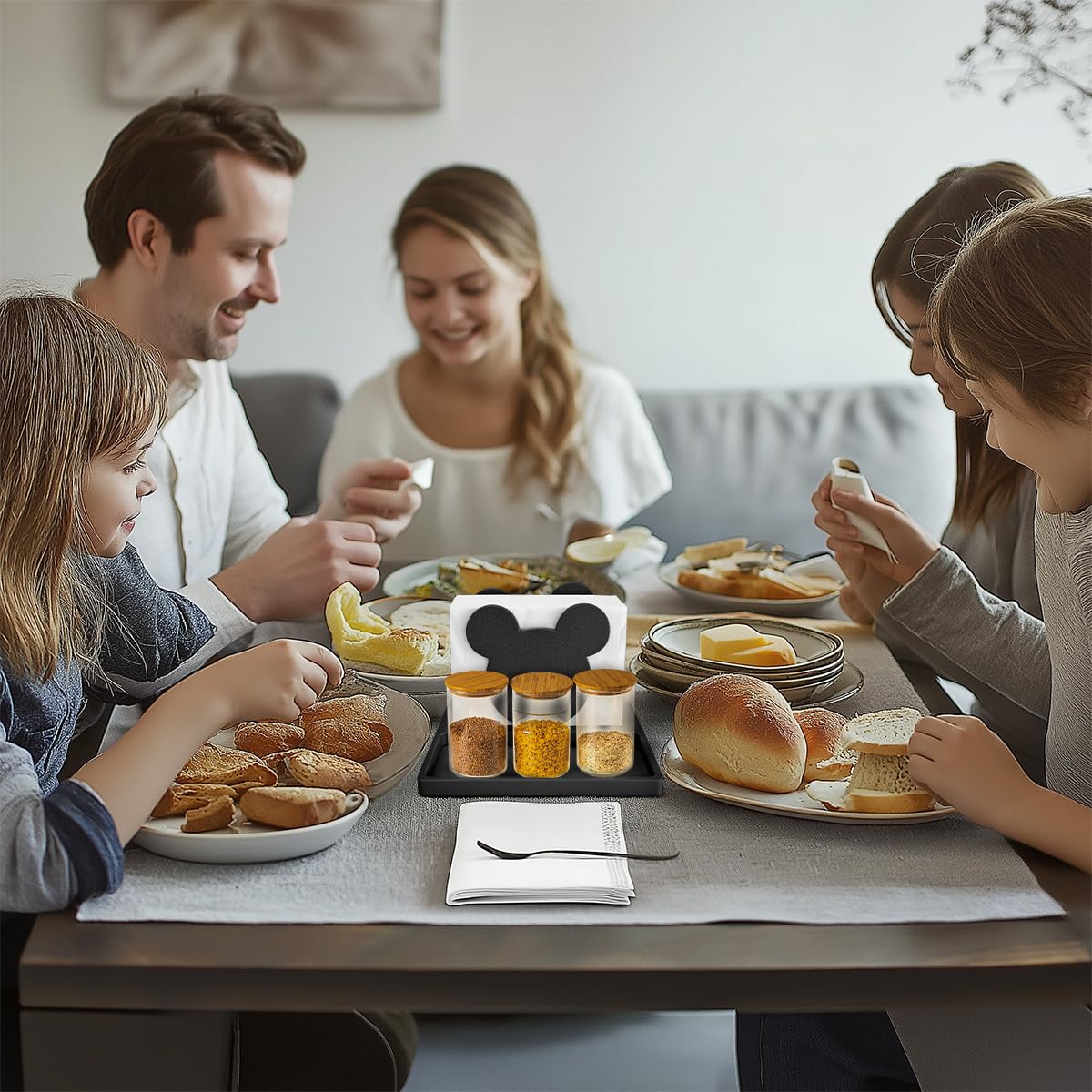 Porta-servilletas orejas de ratón con condimentos, ideal para picnic