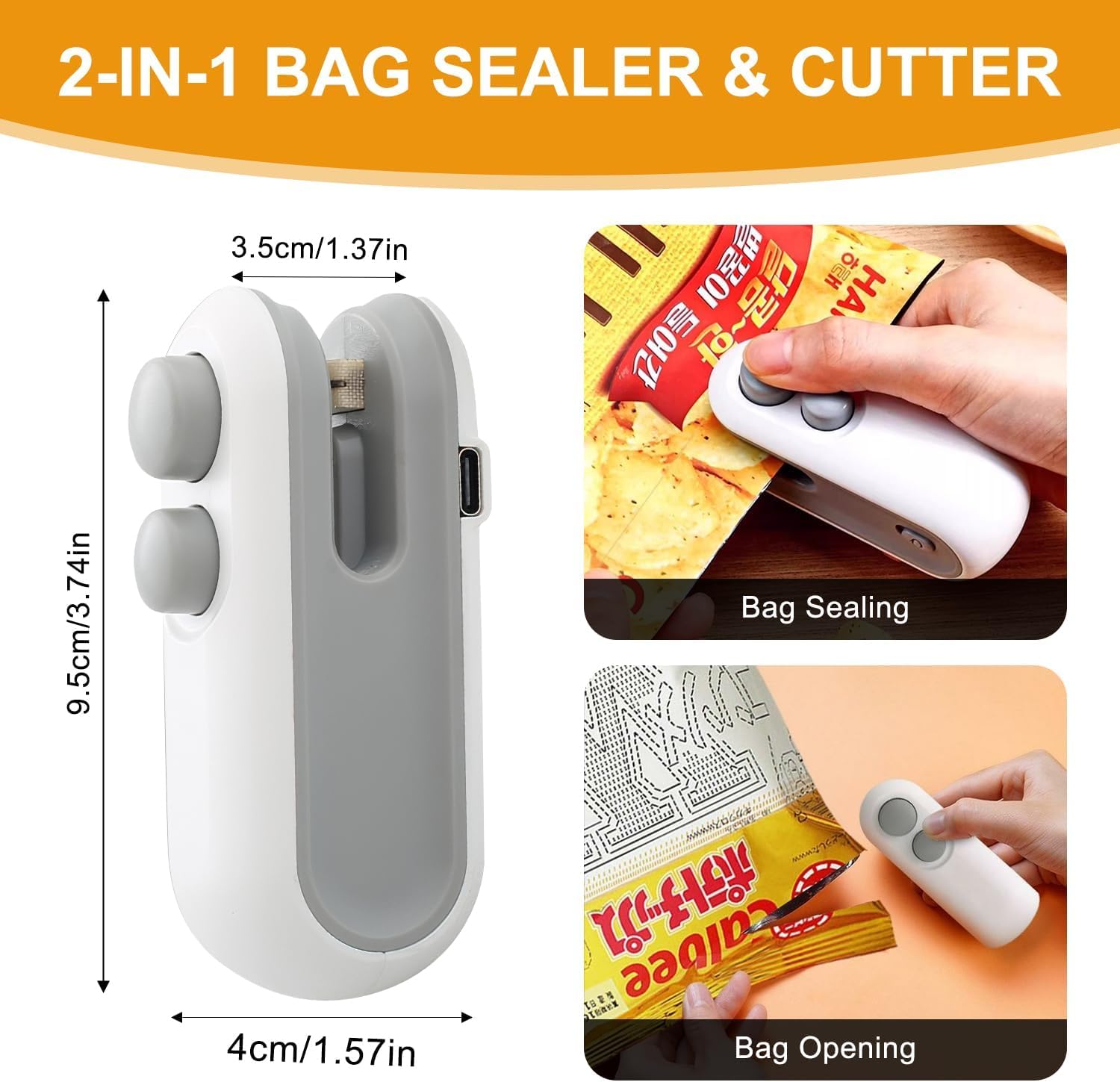 Mini sellador de bolsas con cortador e imán en mano para uso doméstico