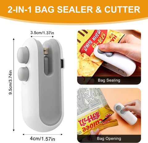 Mini sellador de bolsas con cortador e imán en mano para uso doméstico