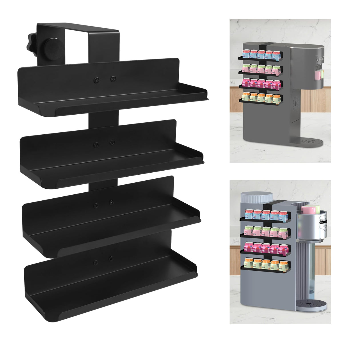 Portacápsulas Minify para Ninja Thirsti en lateral izquierdo, organización eficiente de sabores.
