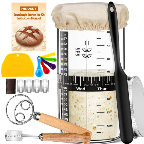 MINO ANT kit para masa madre con tarro de vidrio facilita la fermentación clara