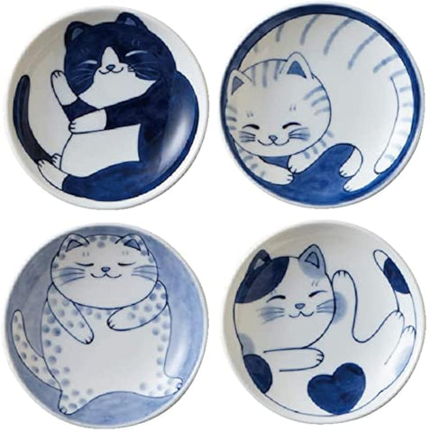MINO WARE plato pequeño con diseño de gatos japonés, ideal para salsas y sushi