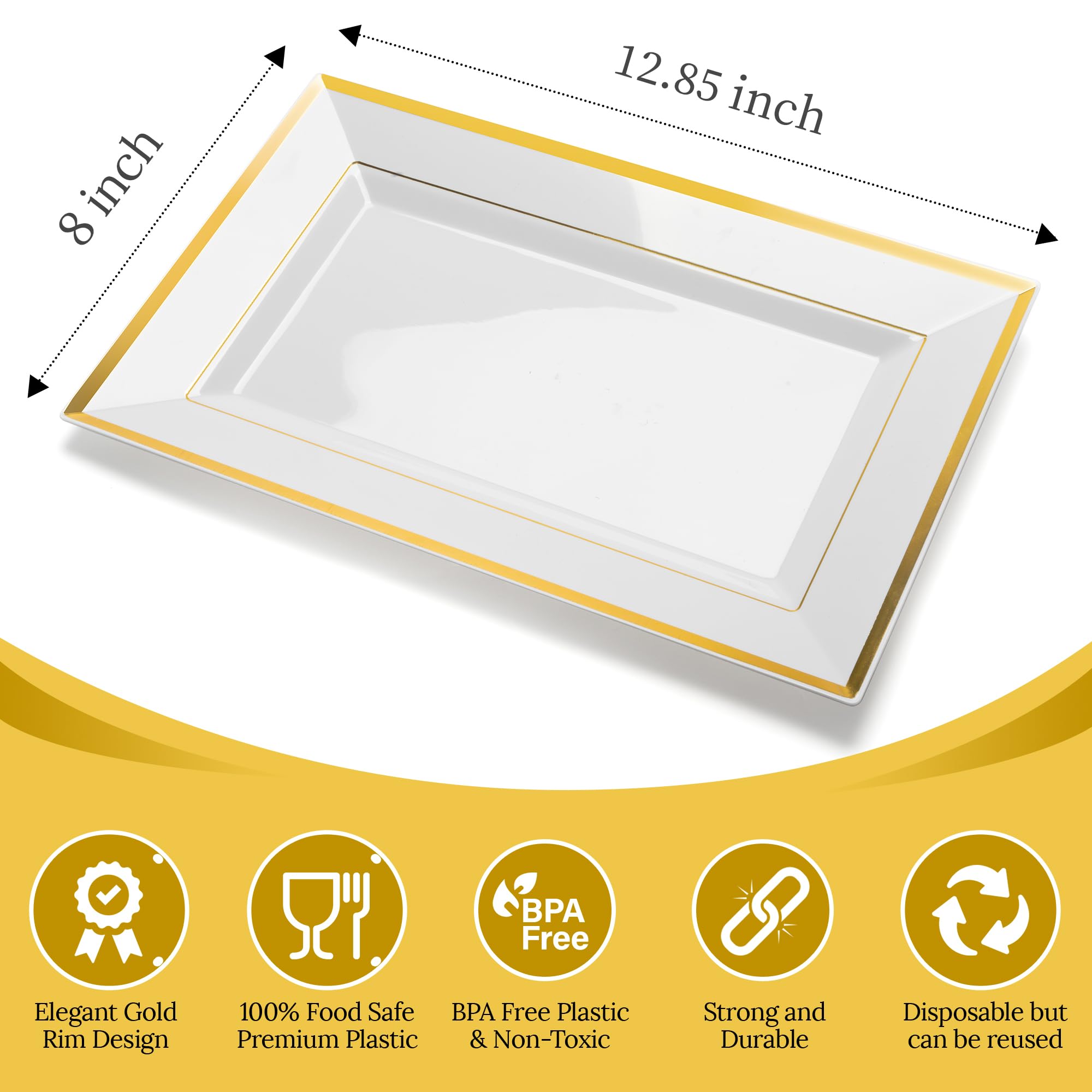 Bandejas desechables Mint Living para bodas, estilo blanco con dorado