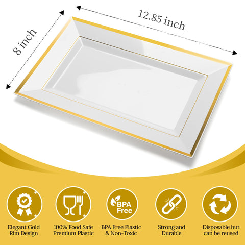 Bandejas desechables Mint Living para bodas, estilo blanco con dorado
