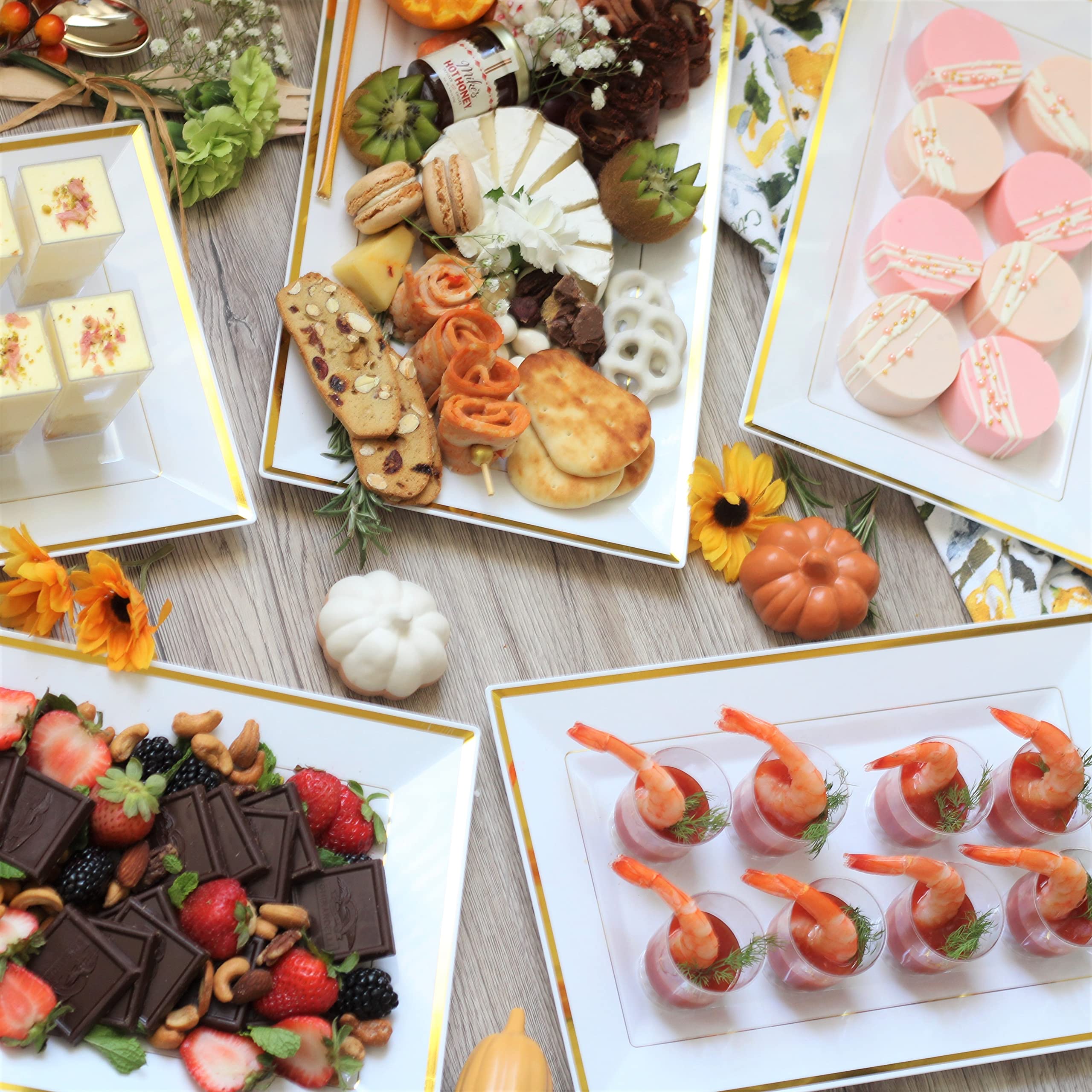 Bandejas Mint Living para fiestas y eventos, estética blanca y dorada
