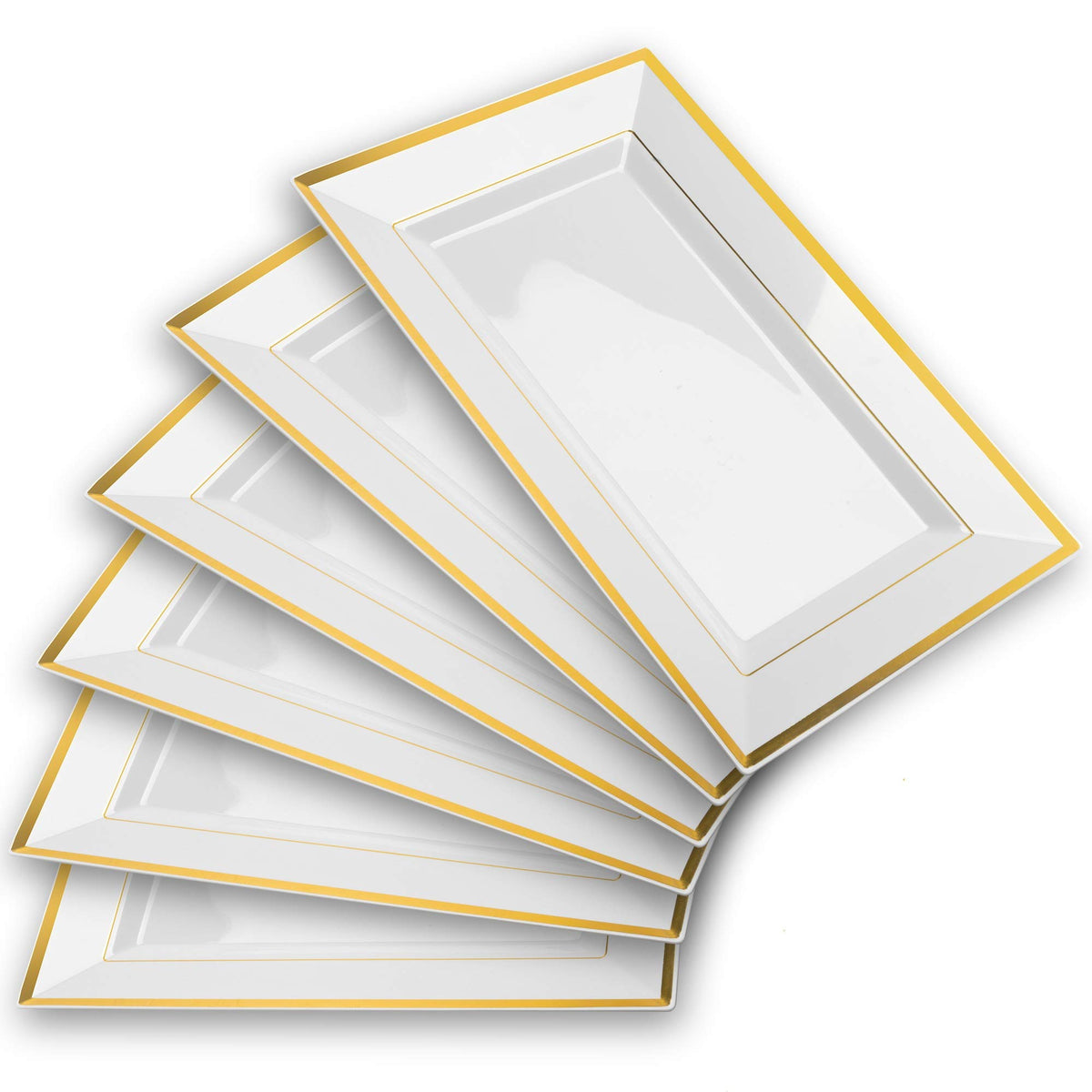 Bandejas Mint Living blancas con borde dorado para servir aperitivos en bodas
