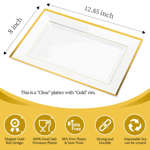 Mint Living platos desechables cristal borde dorado, 8x13, elegancia sin esfuerzo.