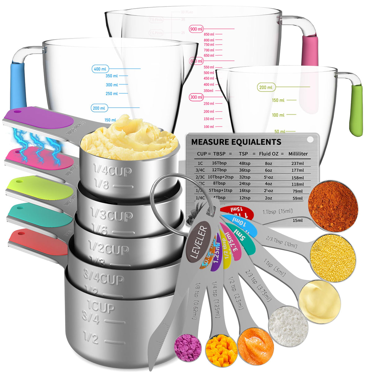 Minteem tazas y cucharas magnéticas apilables para ahorro de espacio en la cocina.