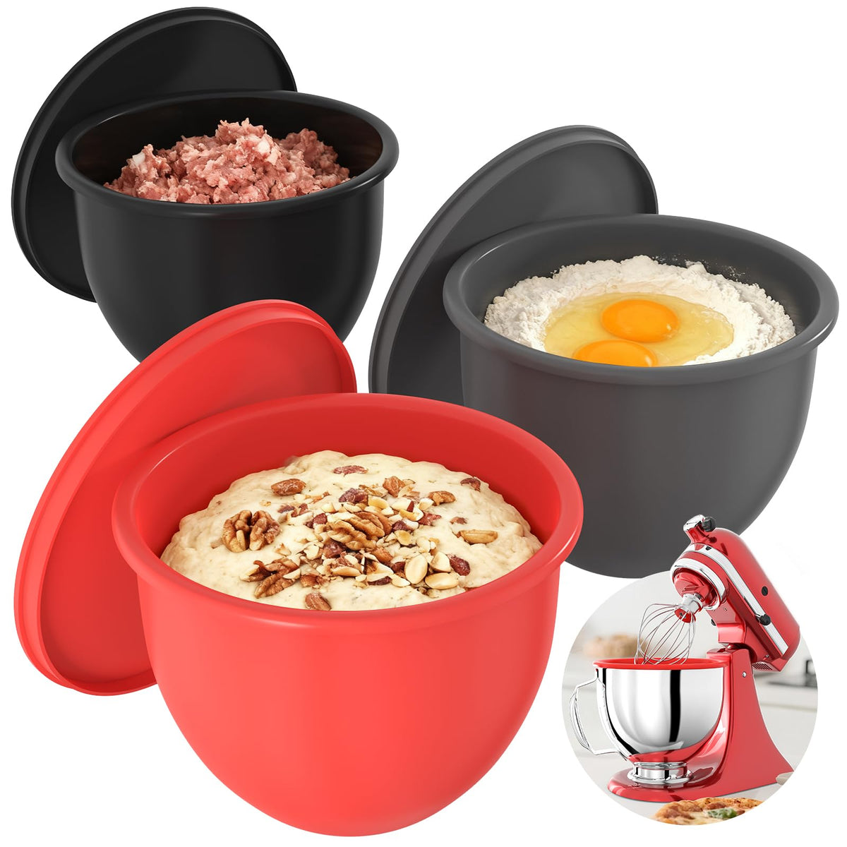 Forro de silicona Miosruru para cuenco 5QT, facilita la limpieza y uso repetido.
