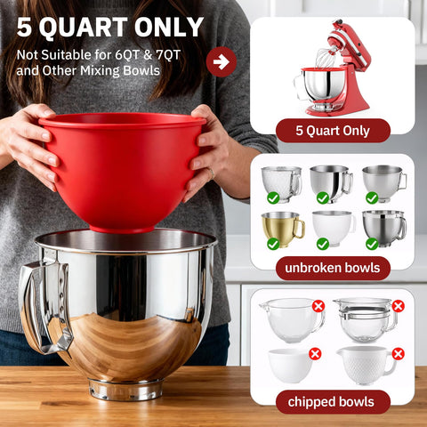 Compatibilidad con KitchenAid 5Qt, fijación estable durante la mezcla.