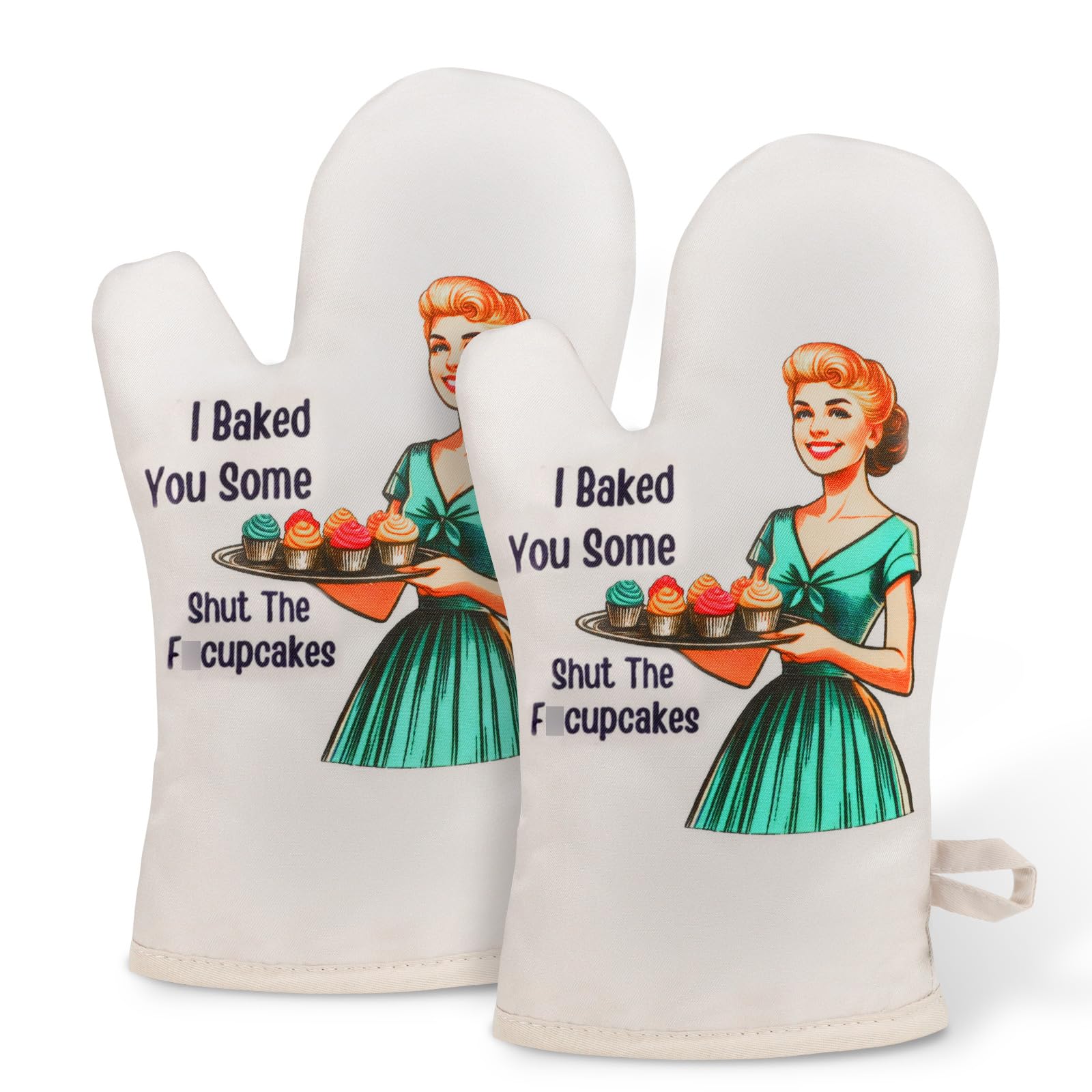 Guantes para horno Miracu, vista frontal, ideales para hornear con humor