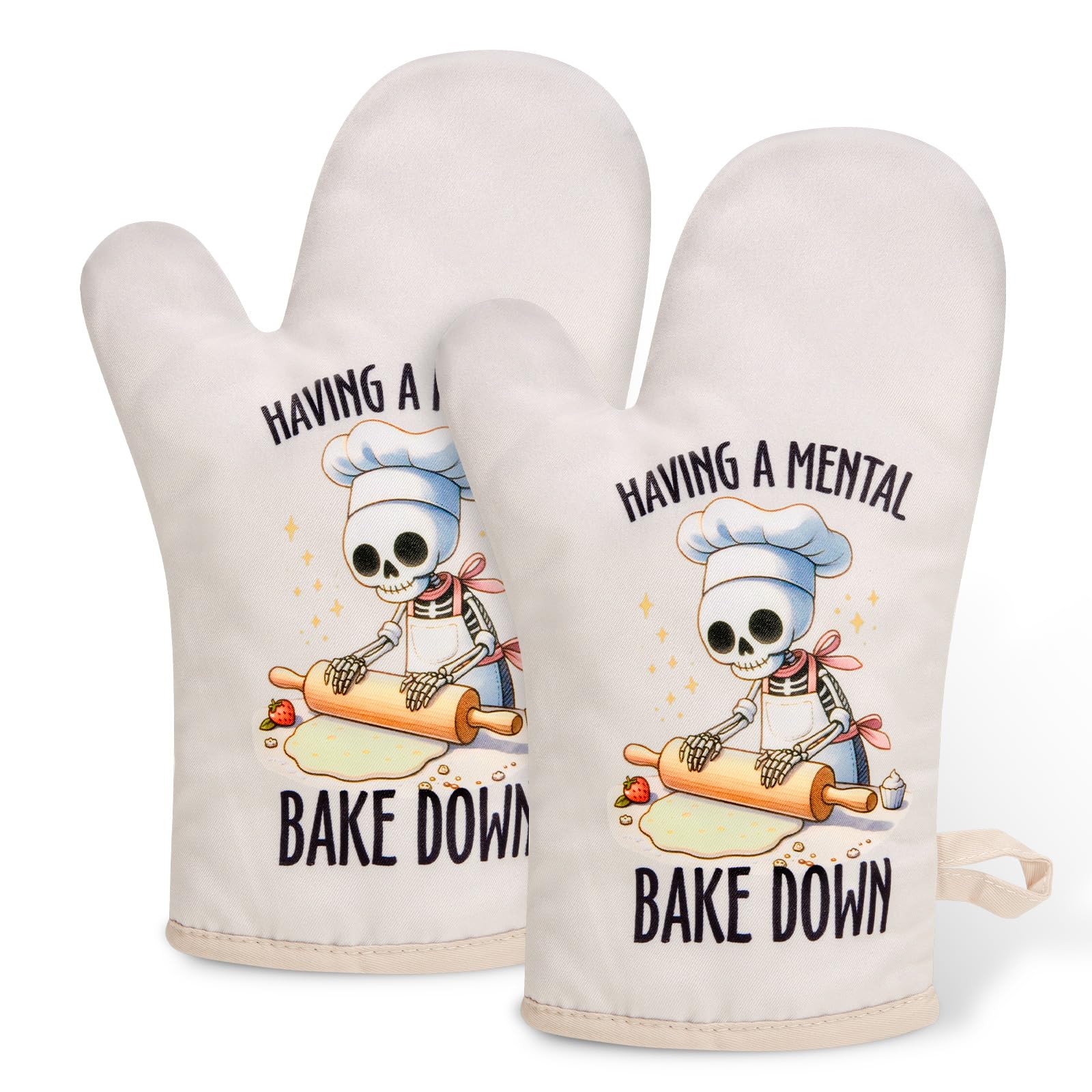Manoplas de horno Miracu con esqueleto, divertidas para hornear con estilo.