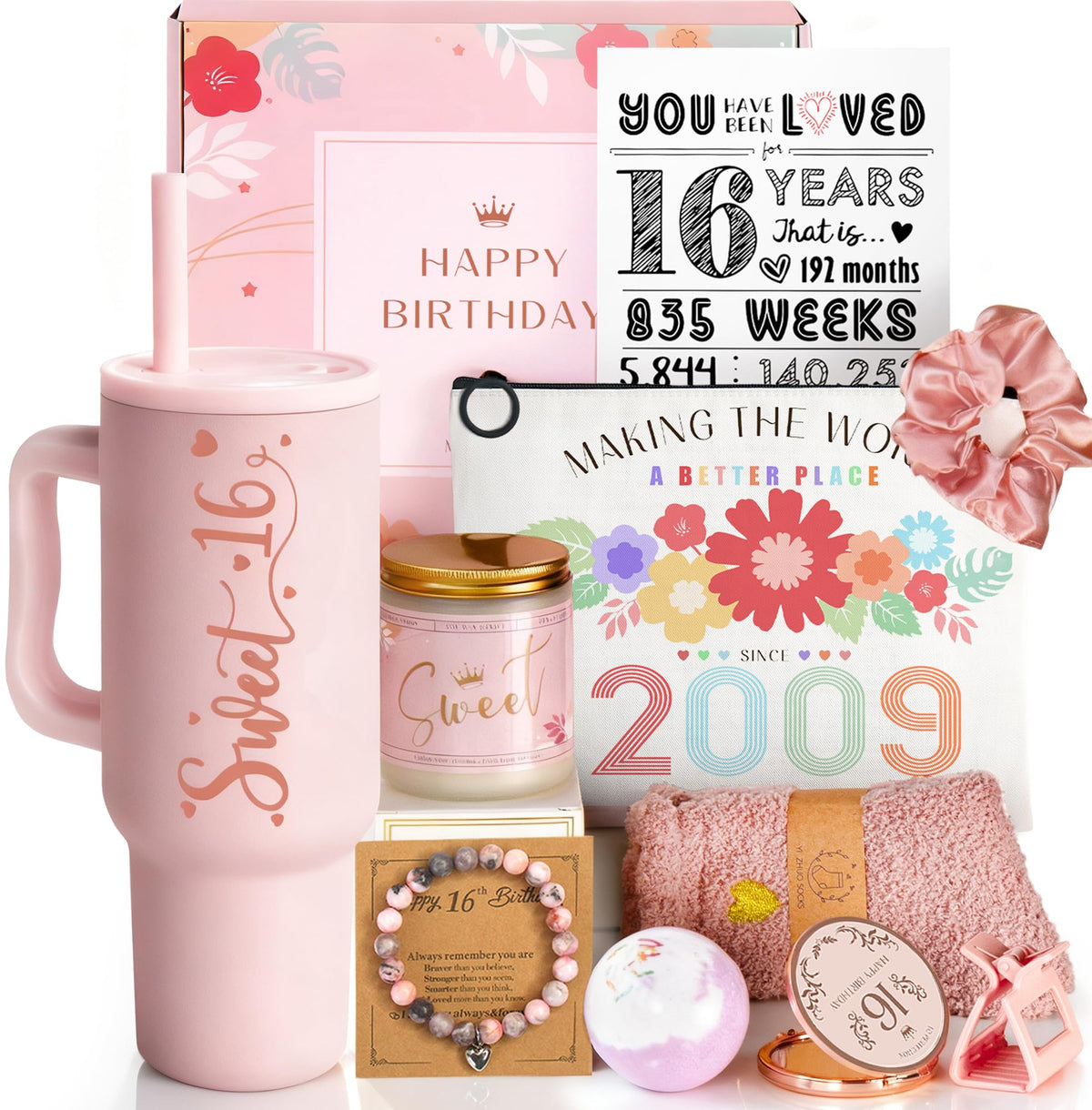 Vaso térmico Mirasphere para dieciséis años, ideal para bebidas calientes o frías durante la celebración.