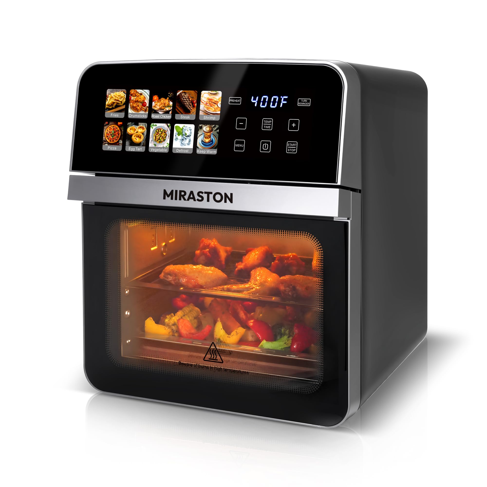 MIRASTON 10QT con doble estante para cocinar dos platos a la vez.