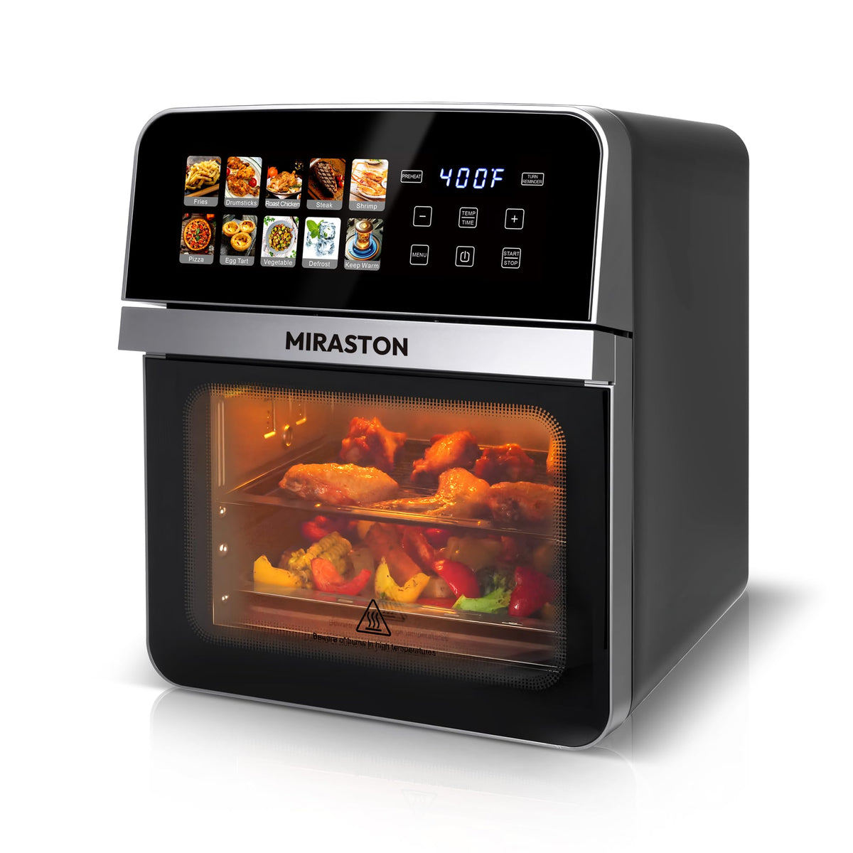 MIRASTON 10QT con doble estante para cocinar dos platos a la vez.