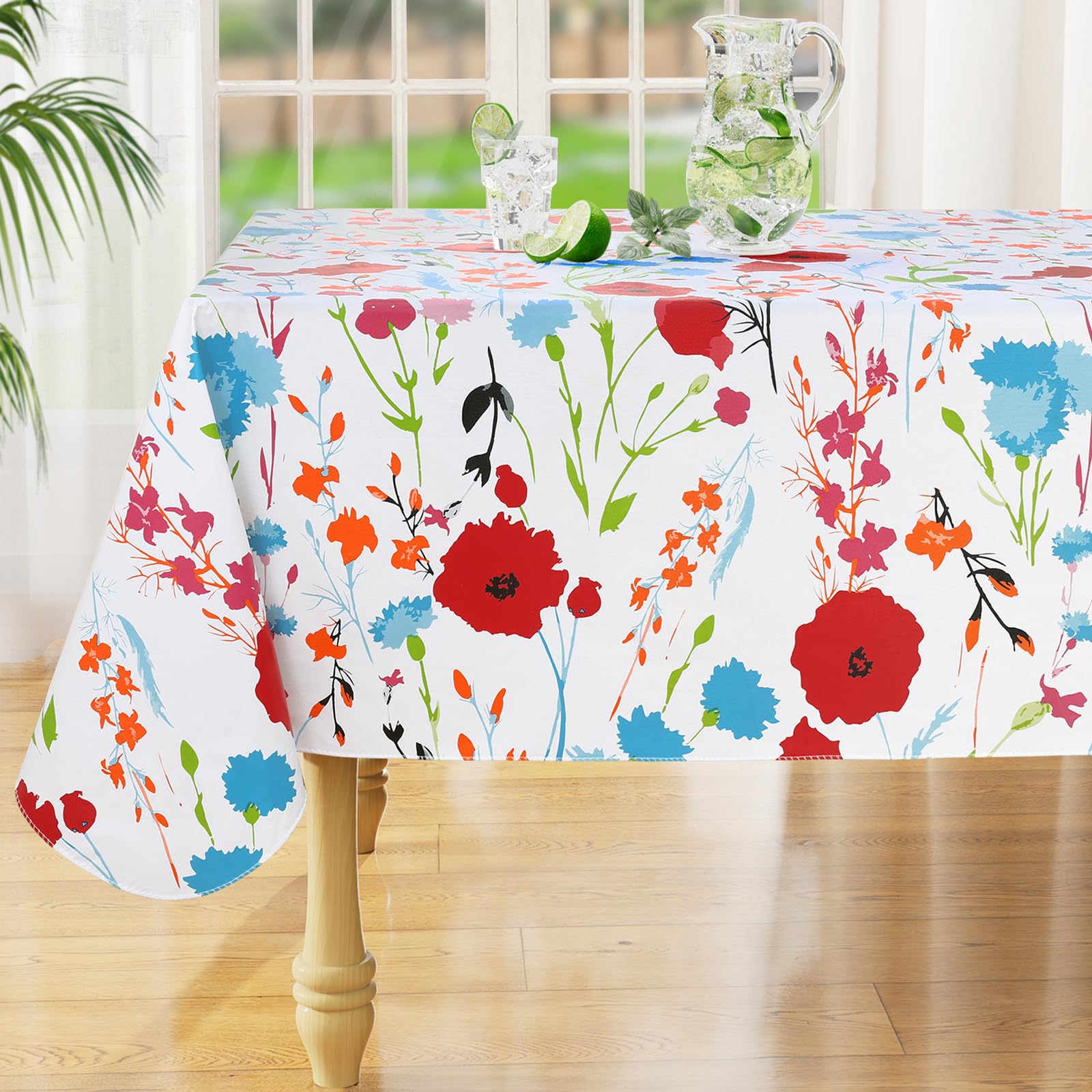 Mantel Misaya de vinilo impermeable con flores, ideal para cenas al aire libre sin derrames.