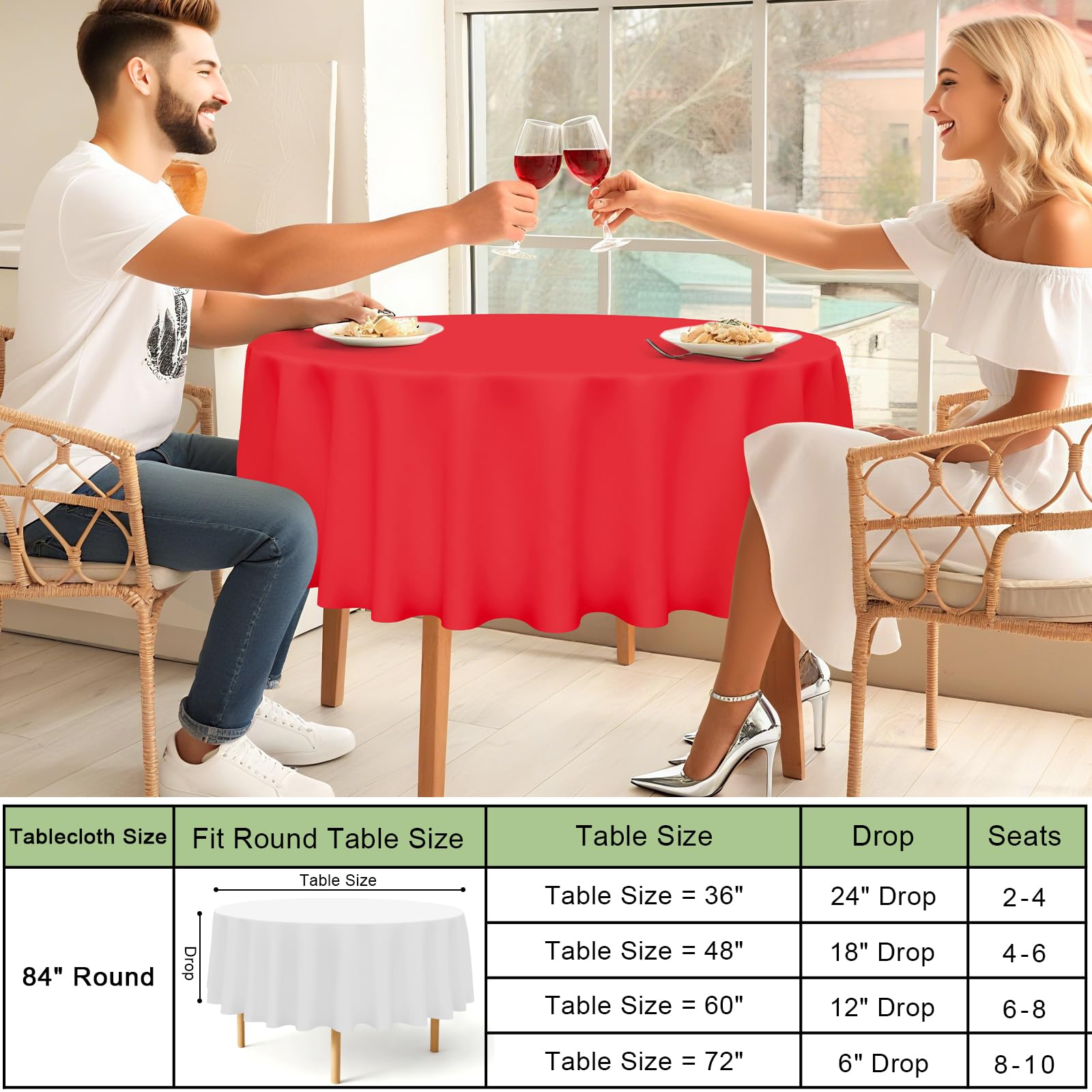 Protector de mesa Misaya desechable redondo, 84 pulgadas, color rojo