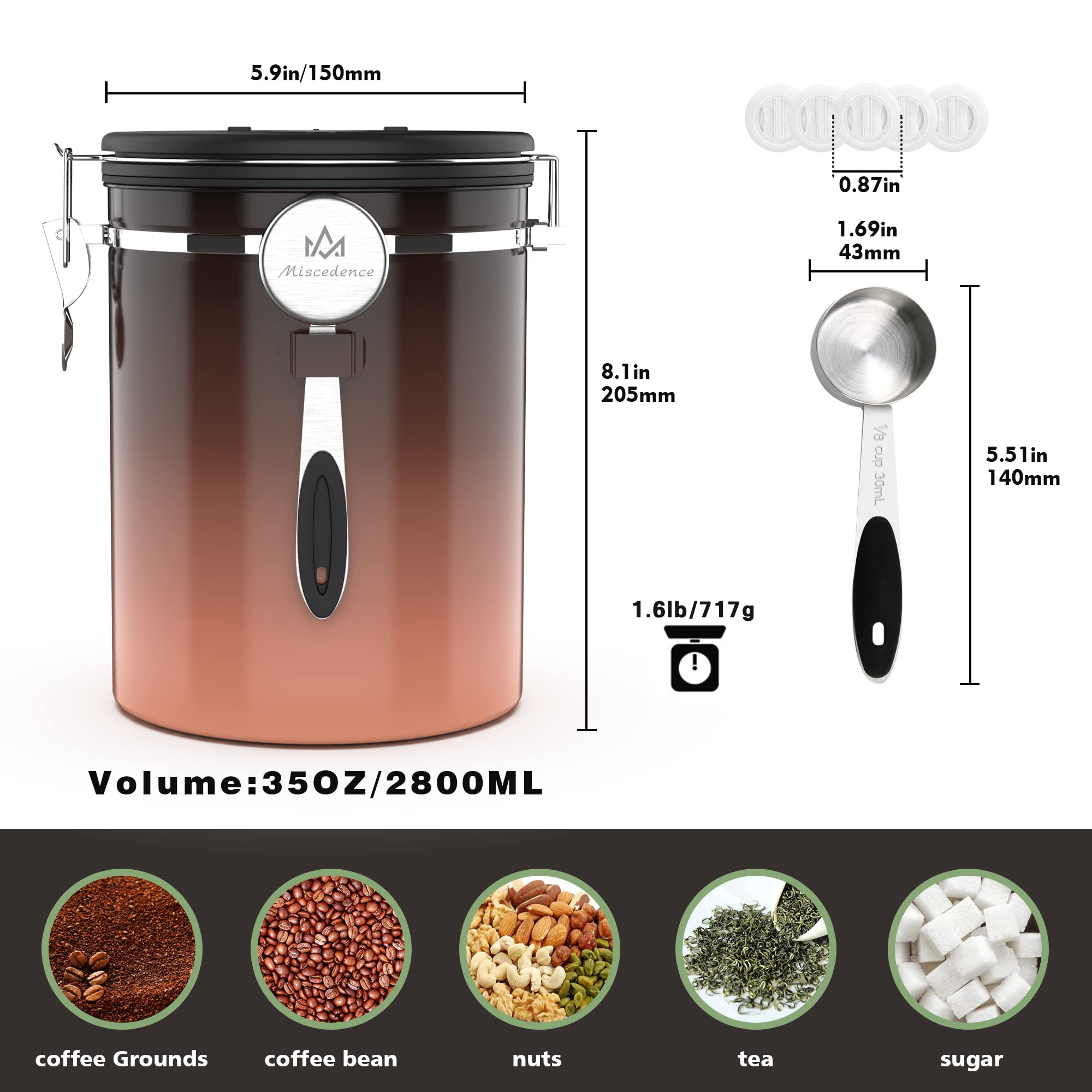 Miscedence lata 35oz tapa con válvula unidireccional, mantienen aire fuera