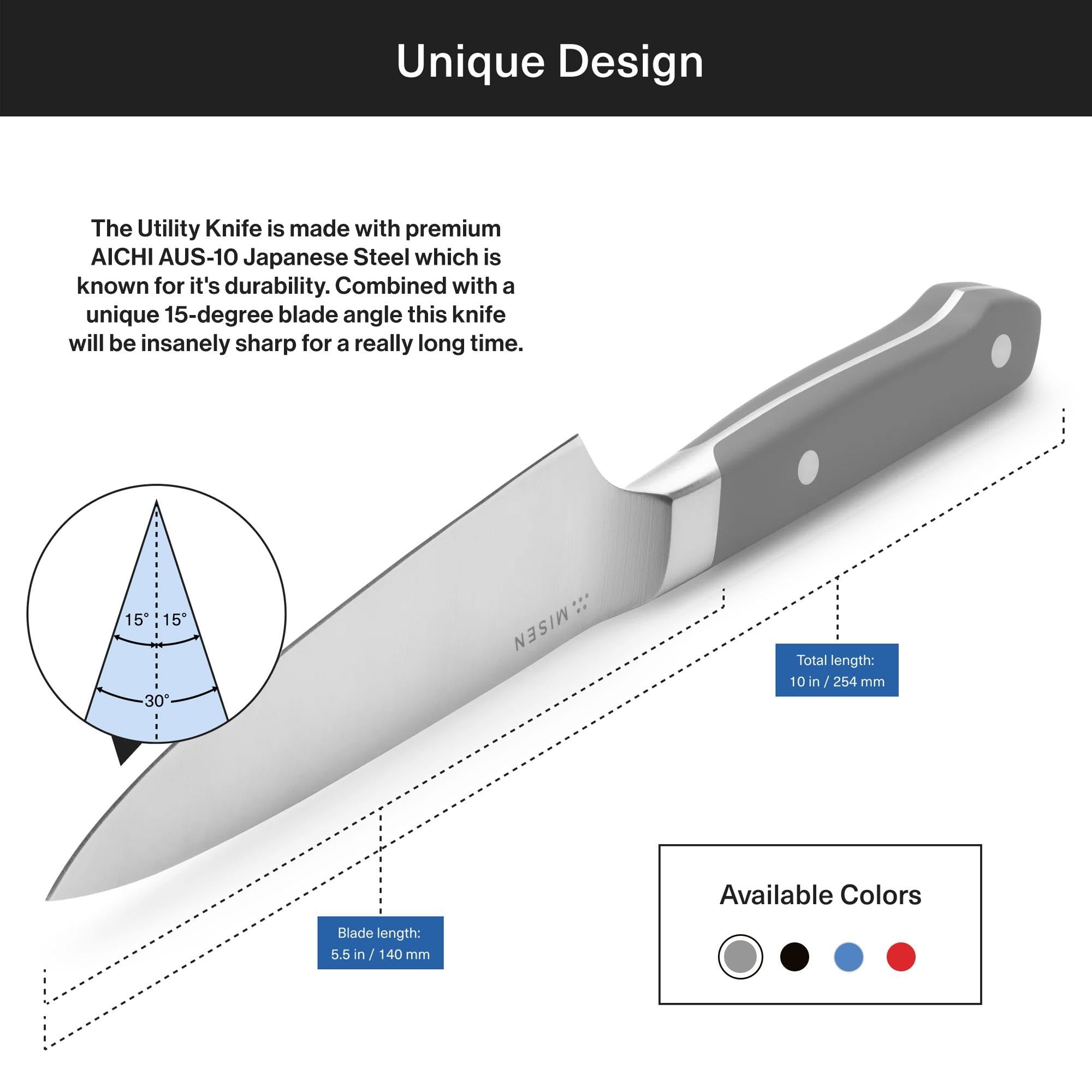Cuchillo Misen equilibrio central para control intuitivo.