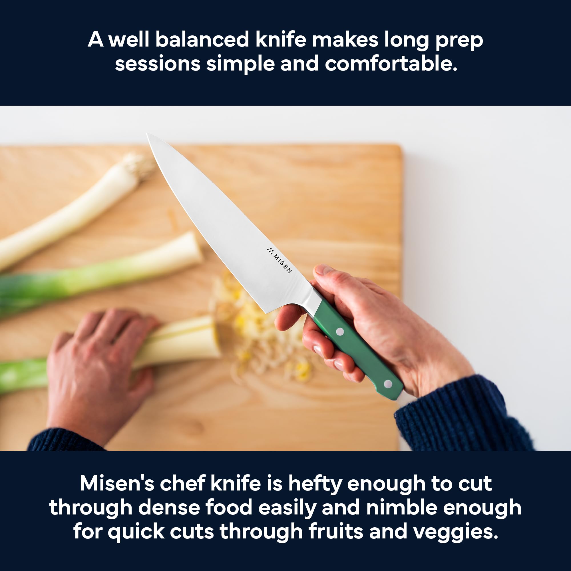 Misen Cuchillo Chef 8 pulgadas hoja AUS-10 para durabilidad y afilado sostenido