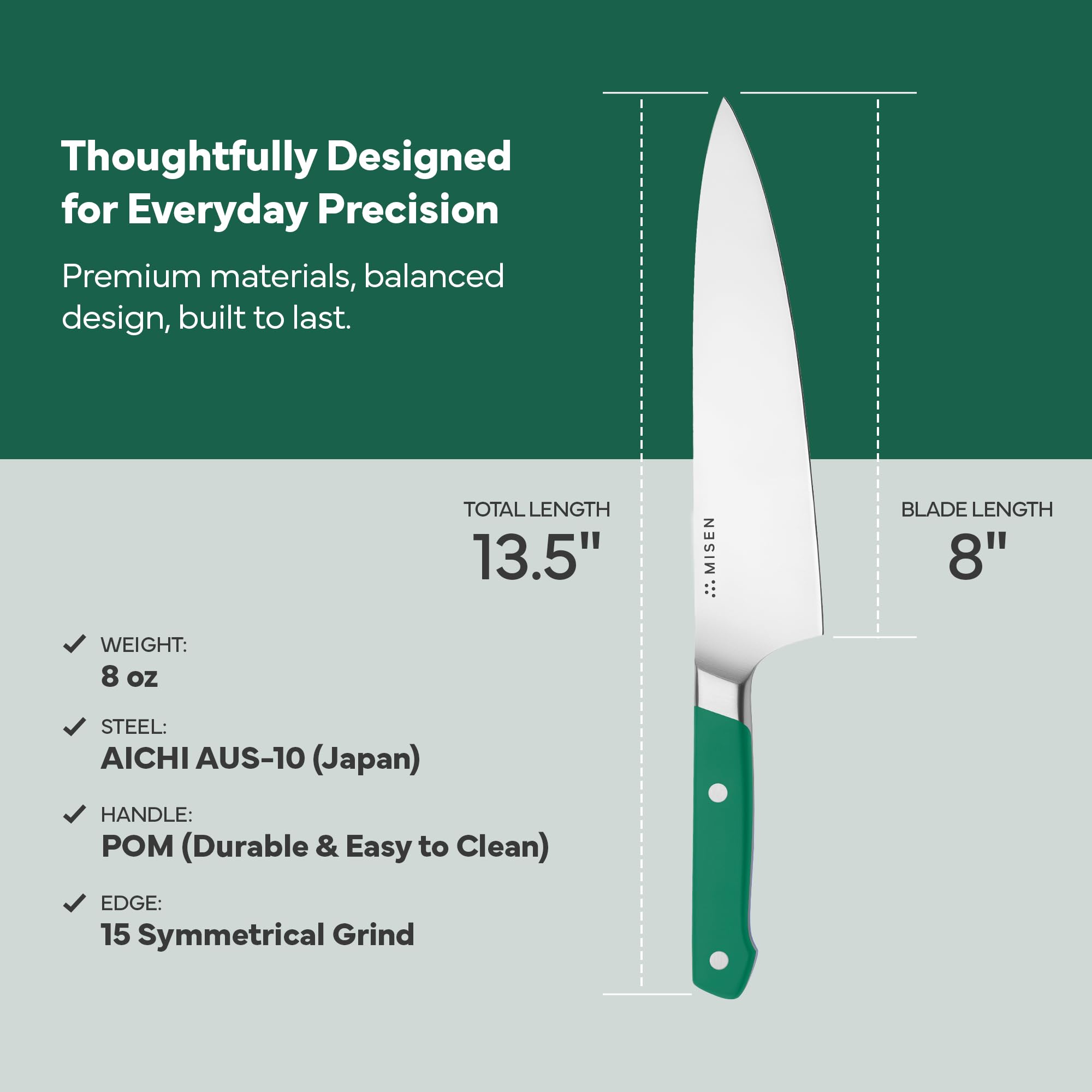 Misen Cuchillo Chef 8 pulgadas con equilibrio óptimo para control suave