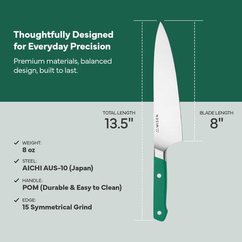 Misen Cuchillo Chef 8 pulgadas con equilibrio óptimo para control suave