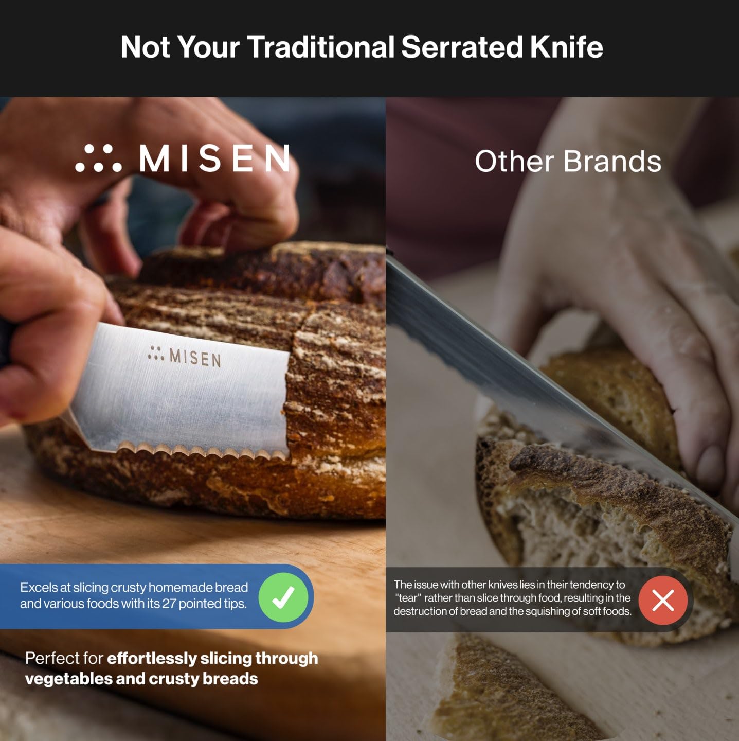Cuchillo Misen para repostería, rebanado suave de pasteles