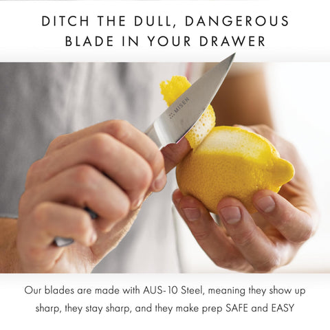 Cuchillo Misen, filo de precisión para trabajos minuciosos en frutas y vegetales.