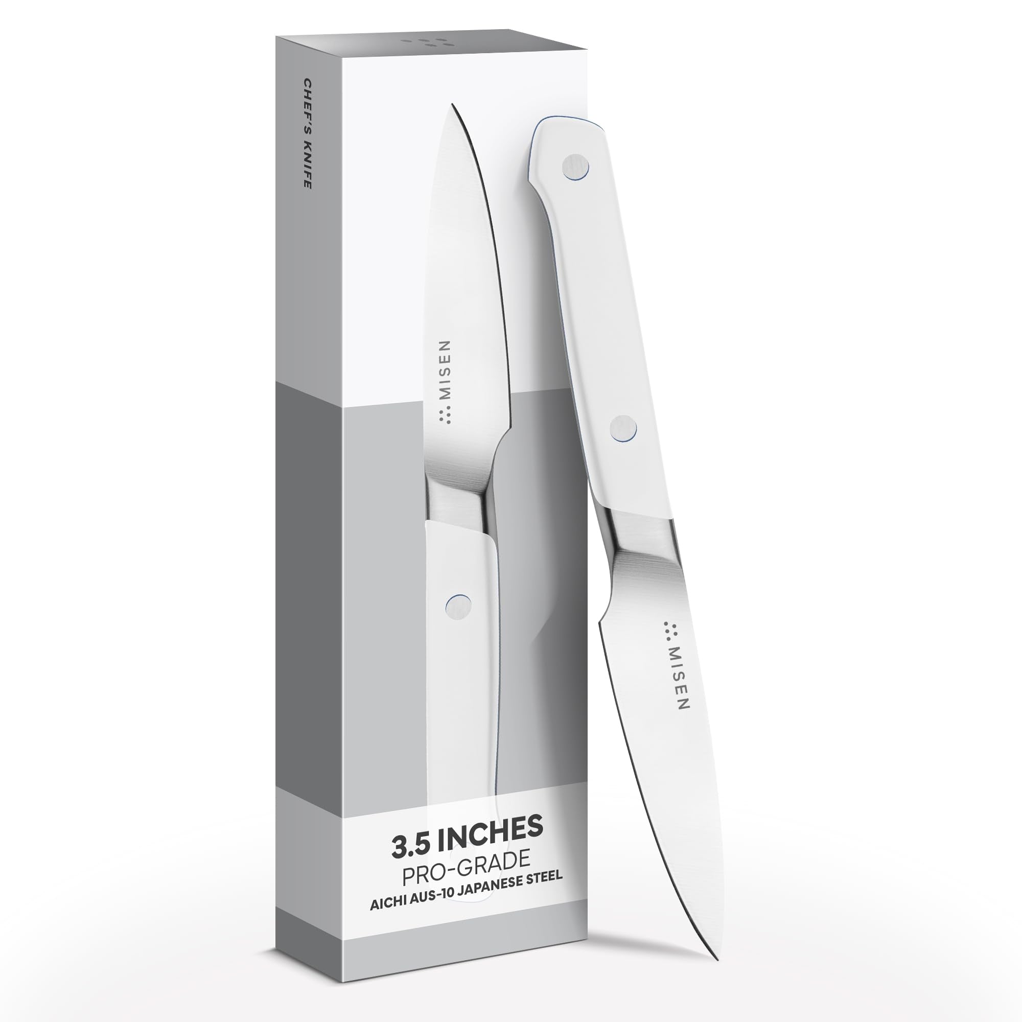 Cuchillo Misen para pelar con hoja afilada AUS-10, ideal para cortes de precisión en frutas.