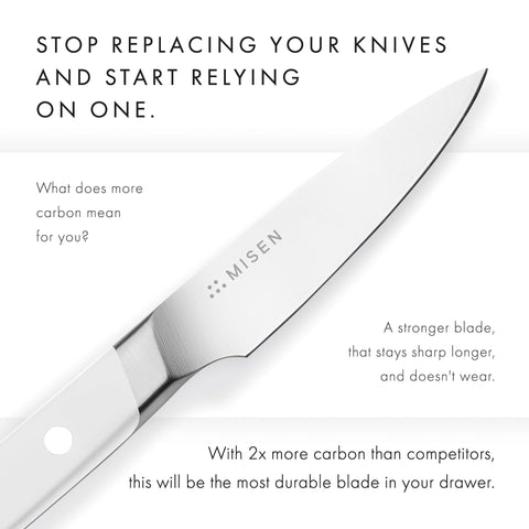Cuchillo Misen para pelar con mango ergonómico POM para control cómodo en preparaciones delicadas.