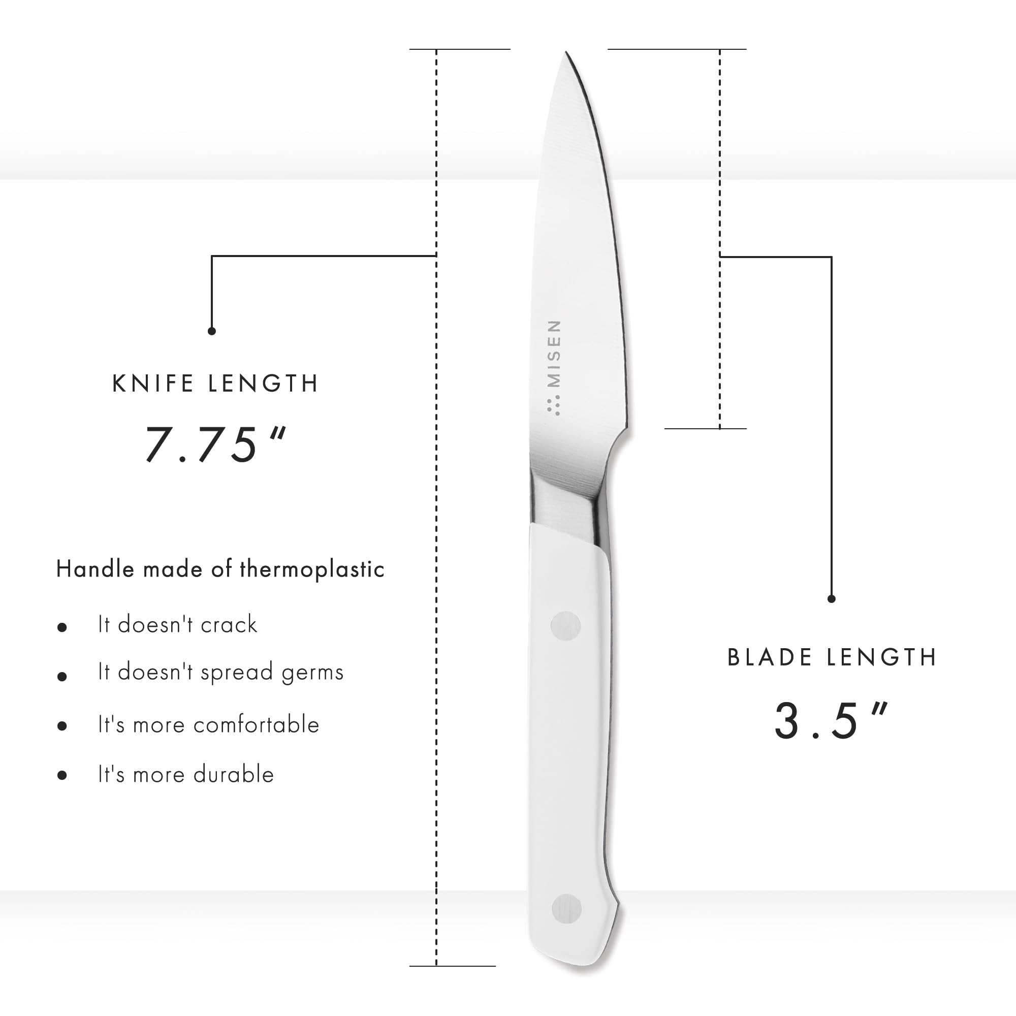 Cuchillo Misen, equilibrio láser para control delicado en cortes finos.