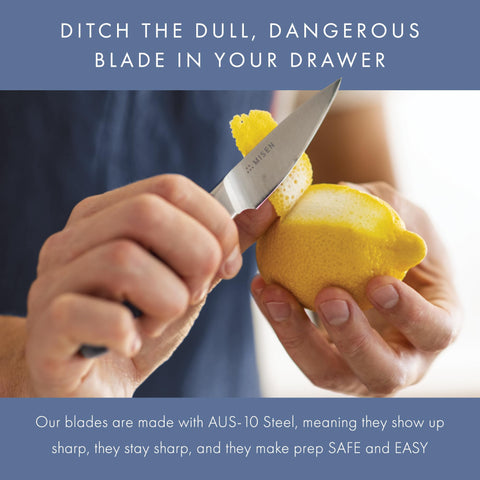Cuchillo Misen facilita pelado de frutas con precisión.