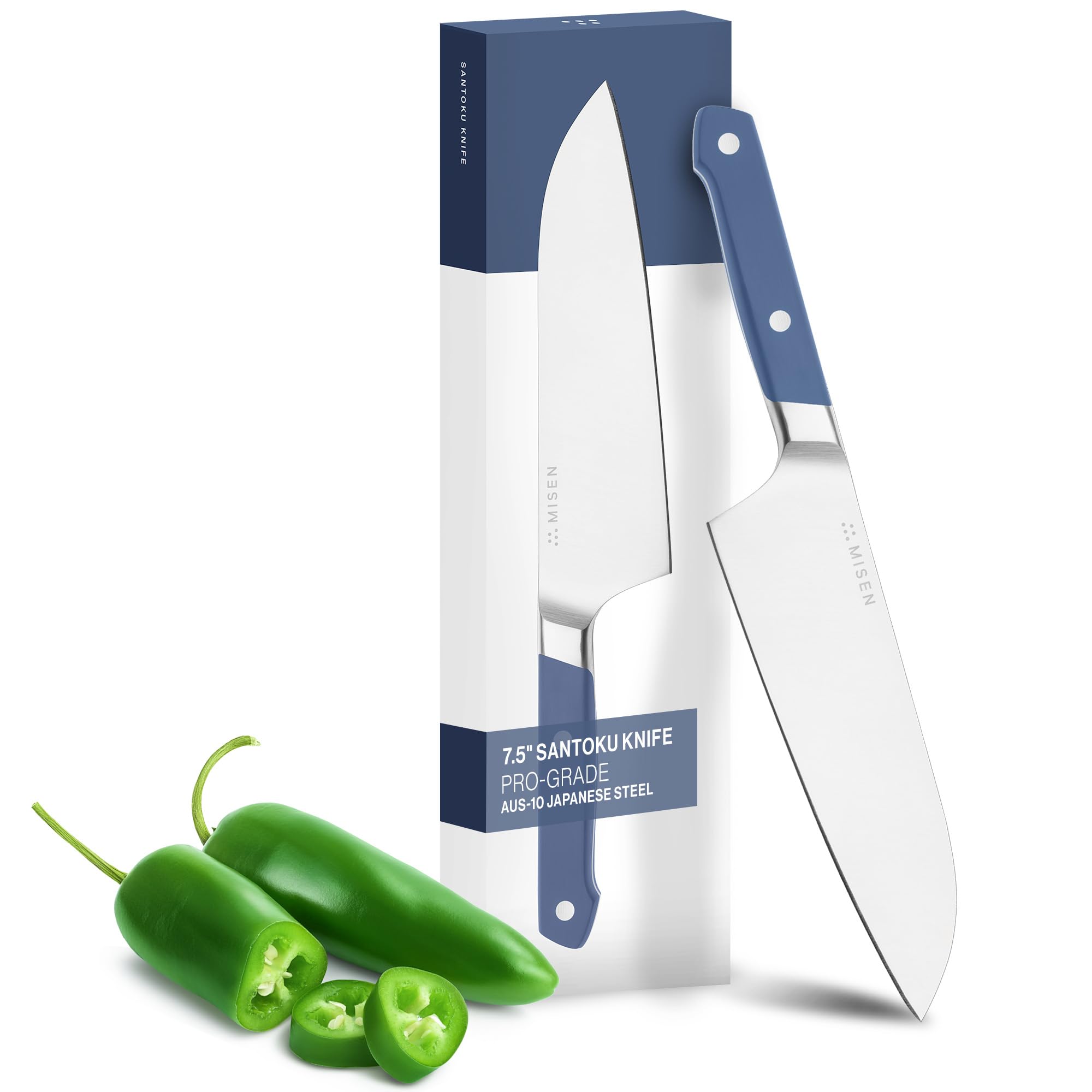 Cuchillo Misen Santoku de 8 pulgadas con filo afilado para cortar y picar.