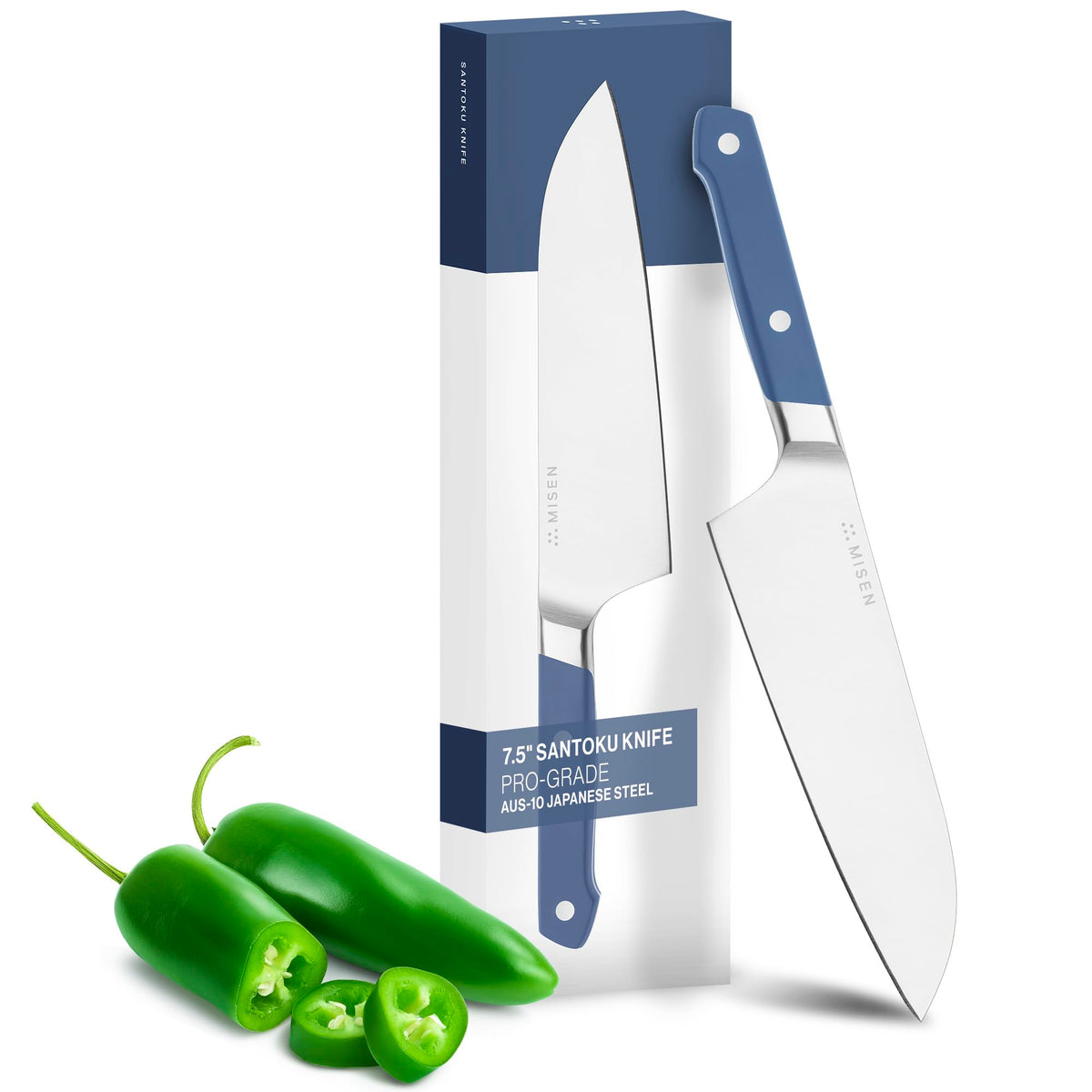 Cuchillo Misen Santoku de 8 pulgadas con filo afilado para cortar y picar.