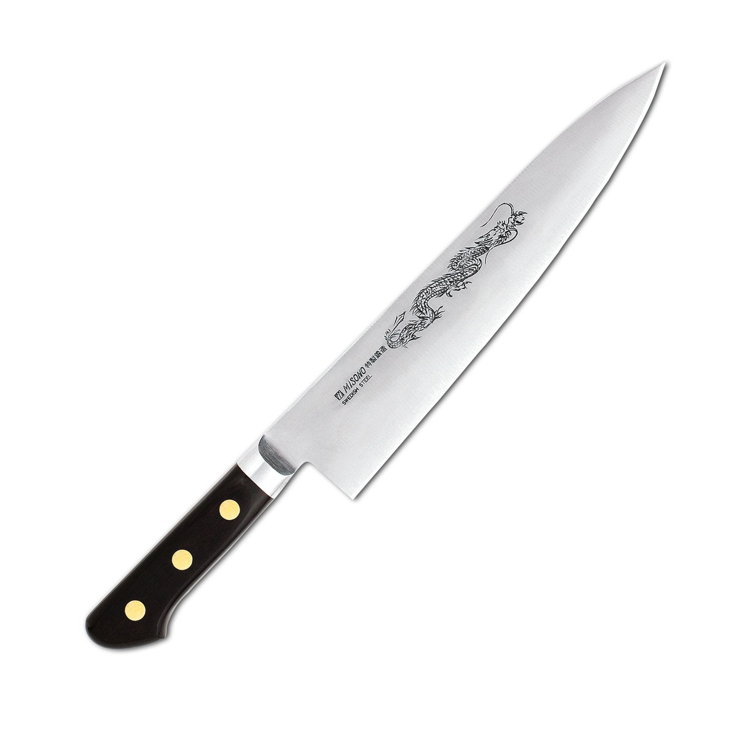 Cuchillo Gyuto de Misono con hoja de 240 mm para cortes precisos en cocina.