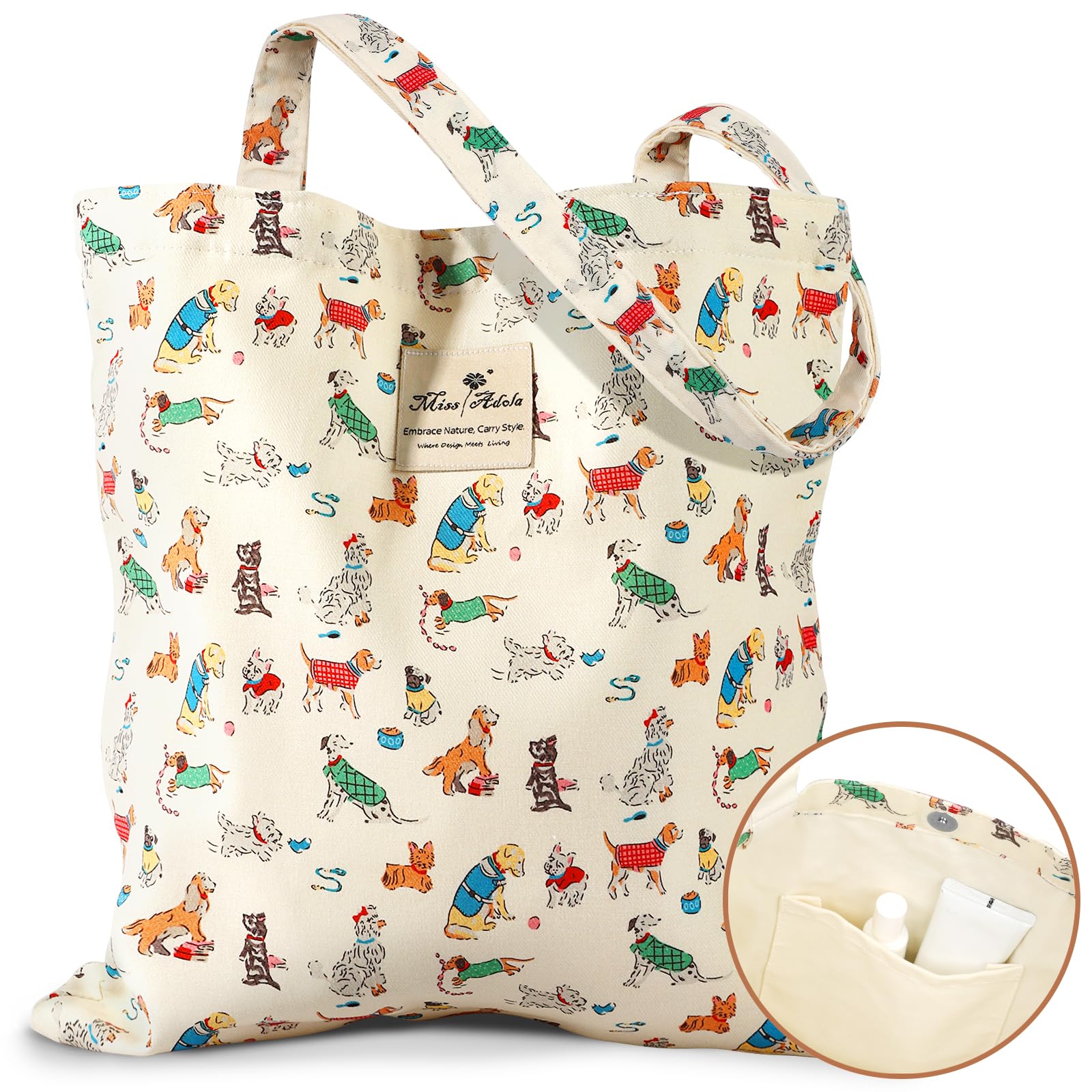 Miss Adola bolsa tote estético de algodón, ideal para compras diarias.