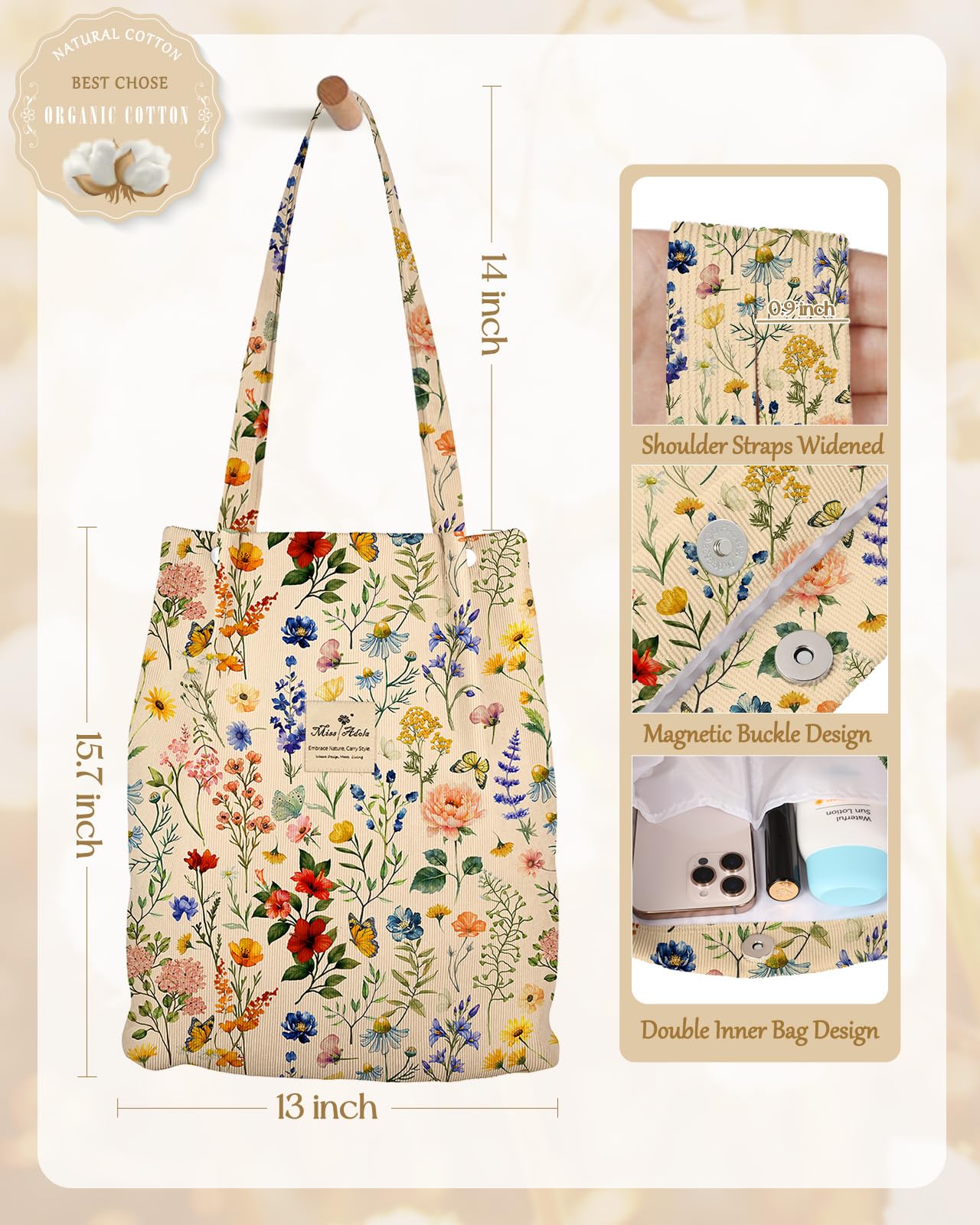 Miss Adola bolsa tote pana con neceser a juego, muestra el conjunto.