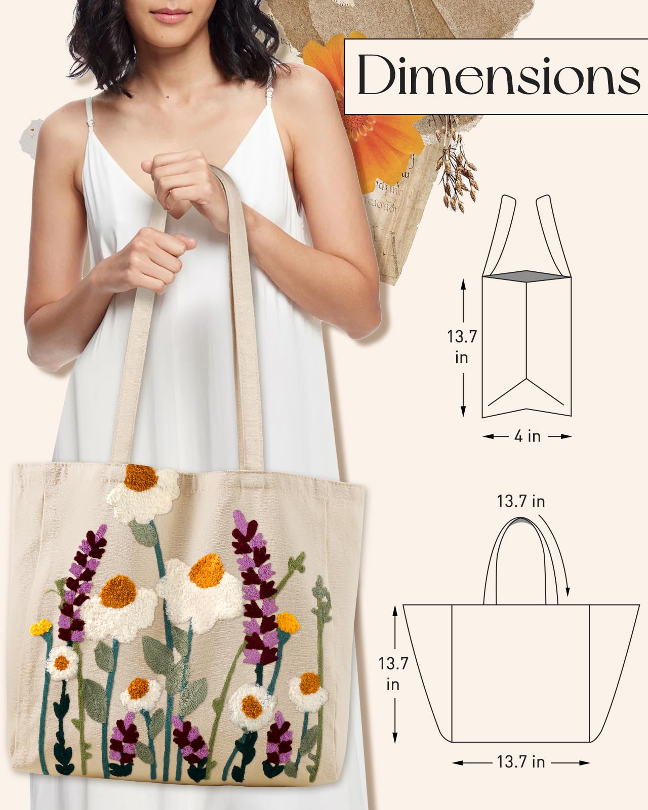 Miss Adola bolso de lona, algodón natural reutilizable para compras sostenibles.