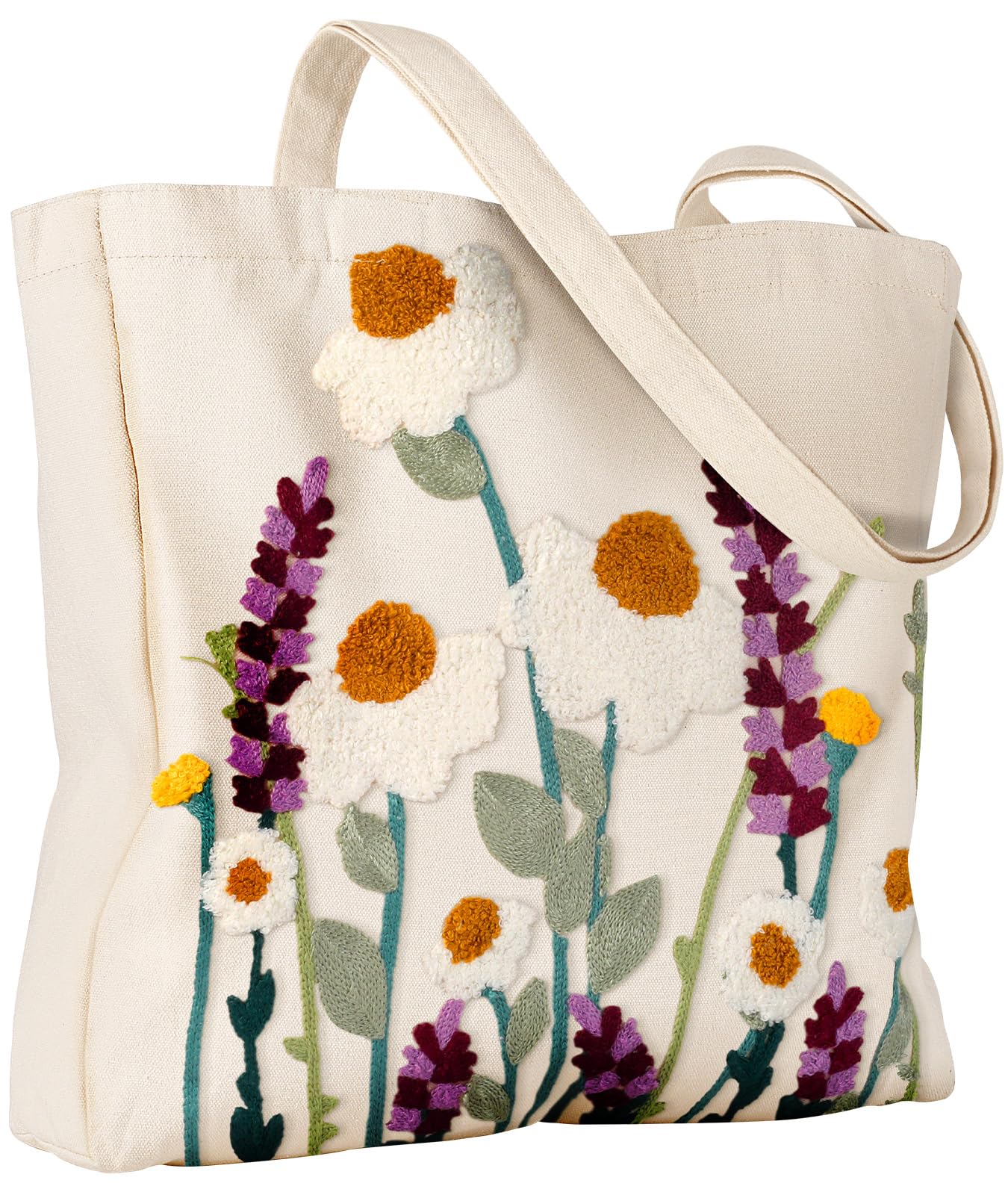 Miss Adola bolso de lona con bordado 3D de flores, estilo casual y versátil.