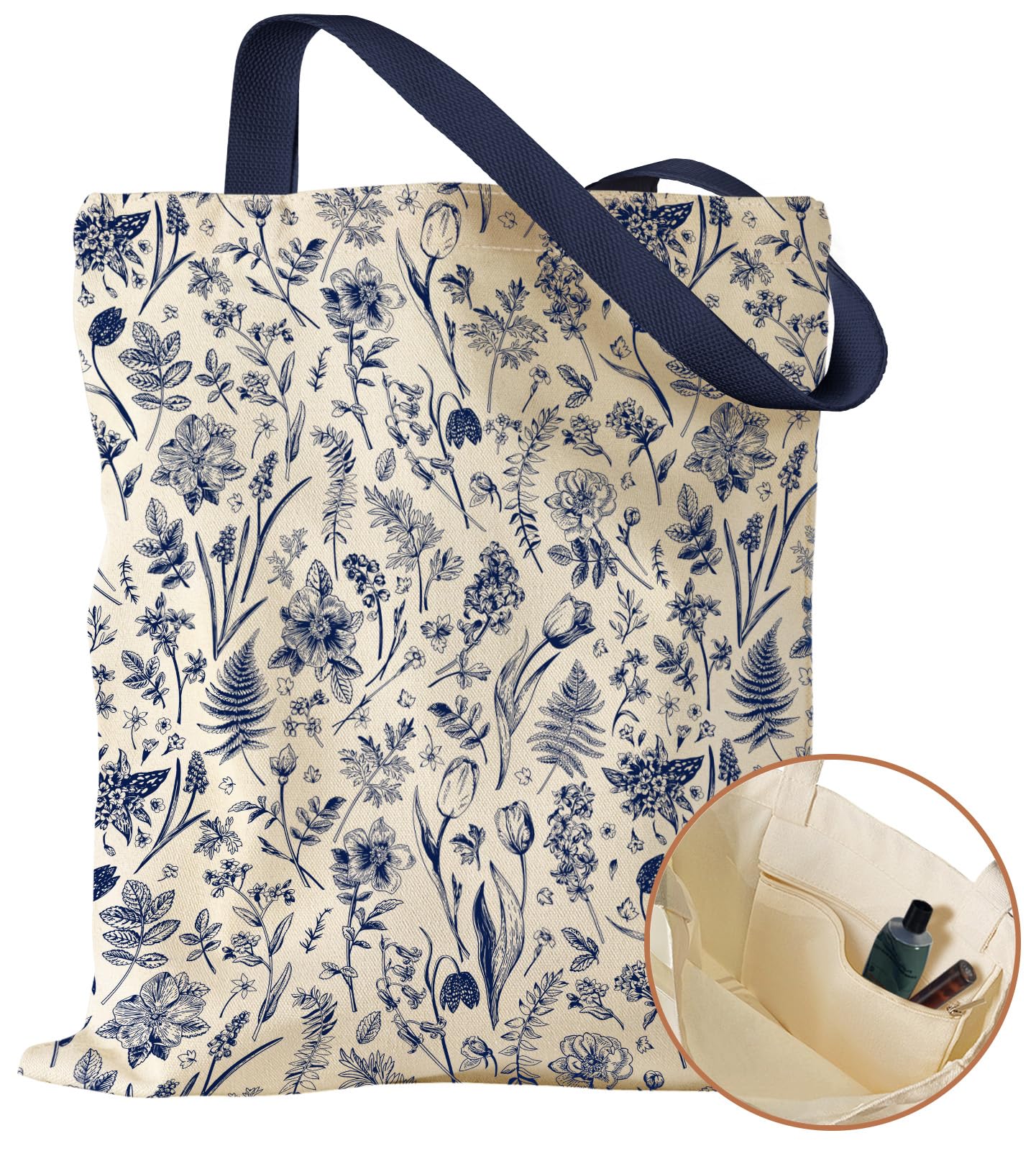 Miss Adola bolso de lona con diseño azul floral, ideal para compras