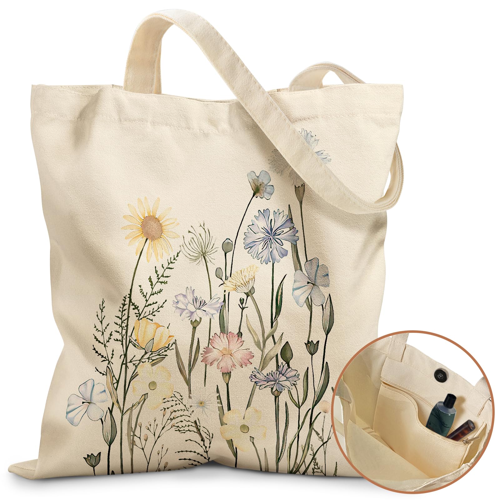 Miss Adola bolso tote de lona con flores, uso diario y estilo colorido.