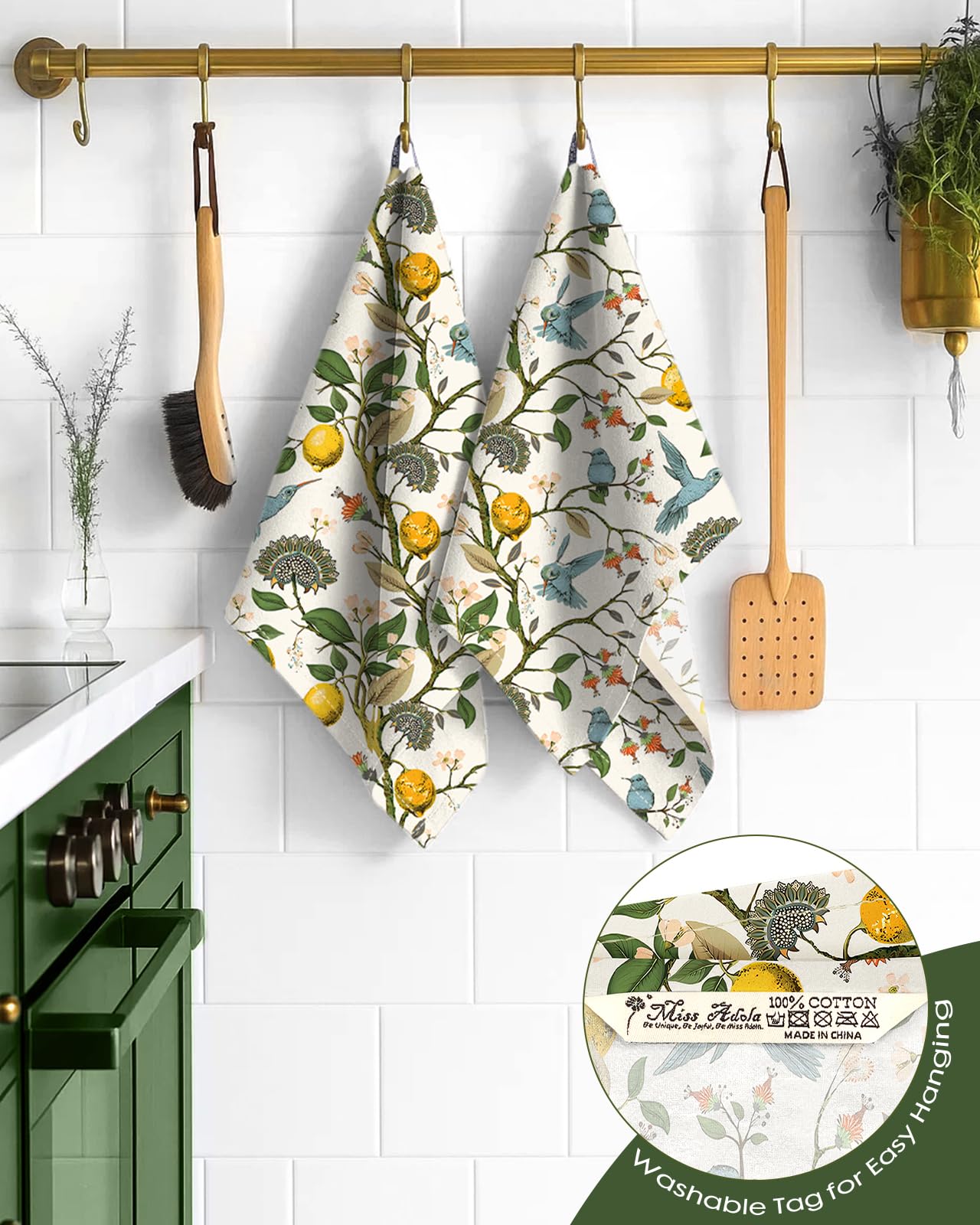 Diseño primaveral de limón y aves de Miss Adola para decoración.