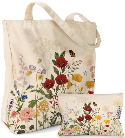 Miss Adola: bolsa tote de lona doble vista frontal, ideal para compras y trabajo.