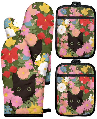 Miss Adola manoplas horno con diseno campo flores, ideal para cocinar con estilo.