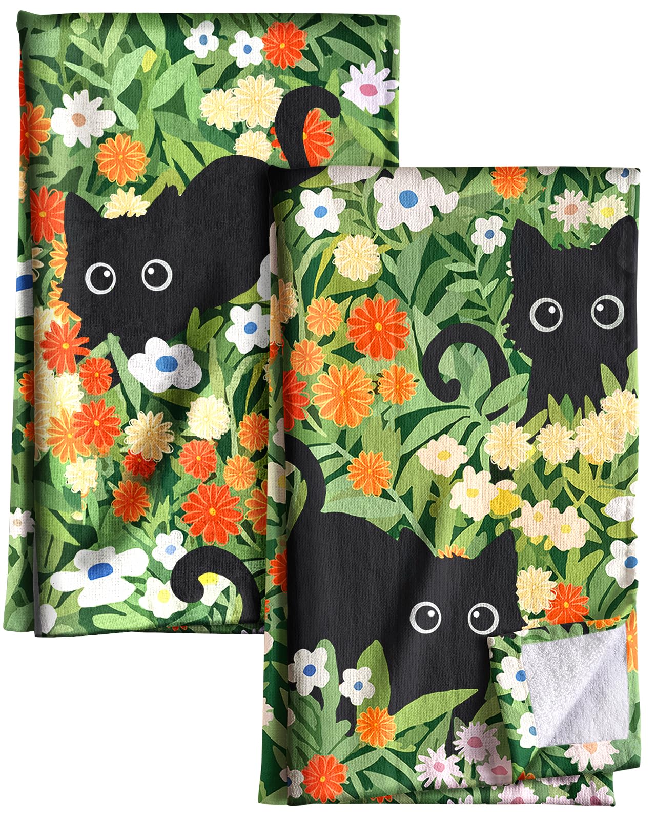 Miss Adola: toallas de cocina algodón con diseño gato negro, ideales para secar platos.
